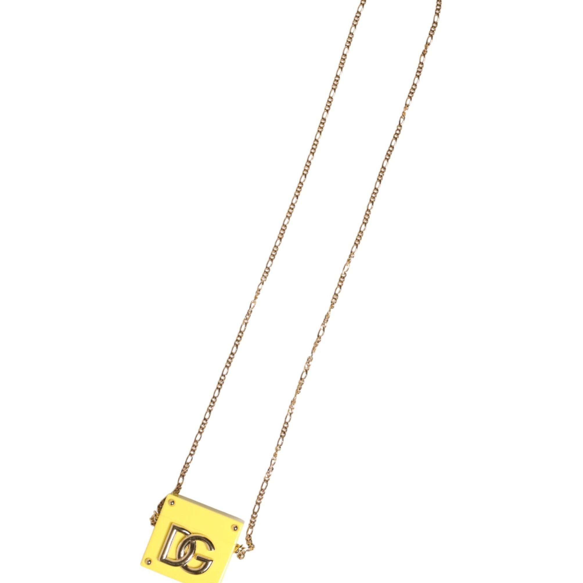 Dolce & Gabbana Yellow DG Logo Plaque Cover Gold Chain Airpods Case