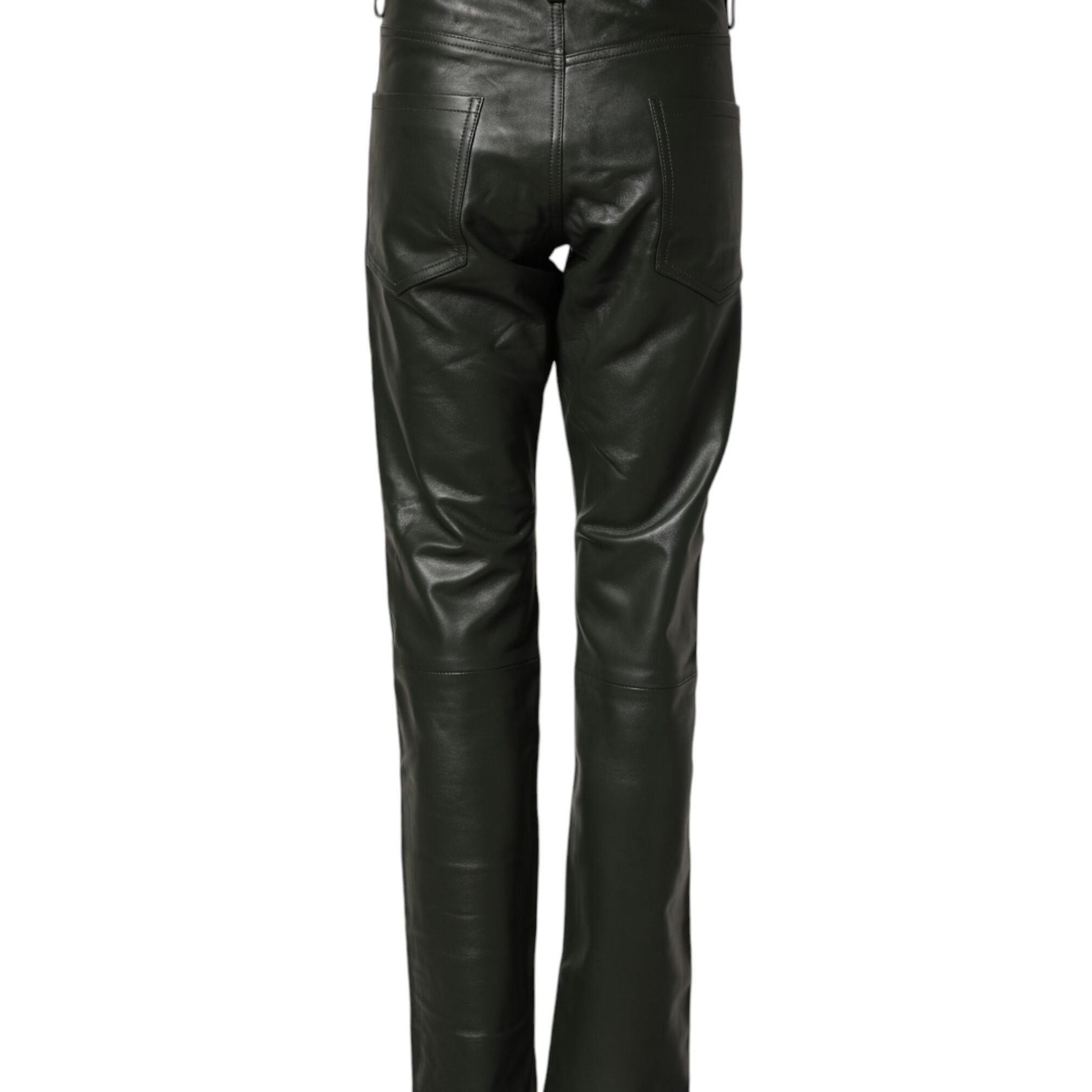 Dsquared² Black Full Grain Leather Mid Waist Trouser Pants