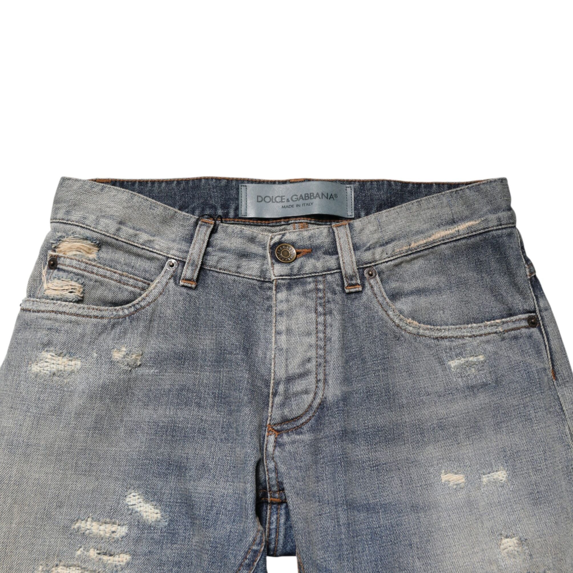 Dolce & Gabbana Blue Tattered Men Skinny Denim Trouser Jeans