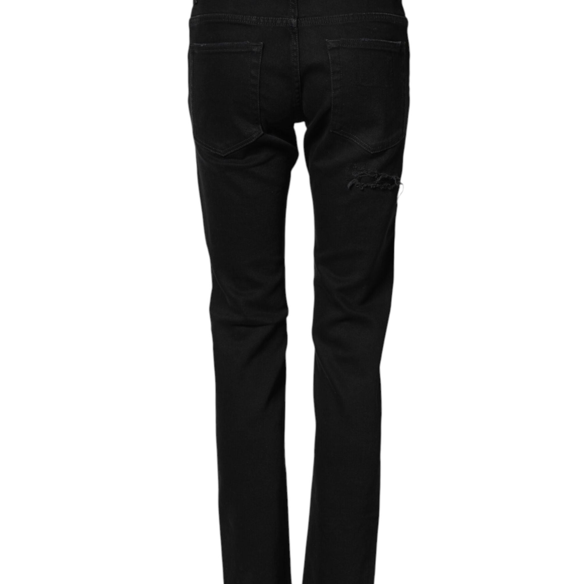 Dolce & Gabbana Black Tattered Cotton Men Skinny Denim Jeans