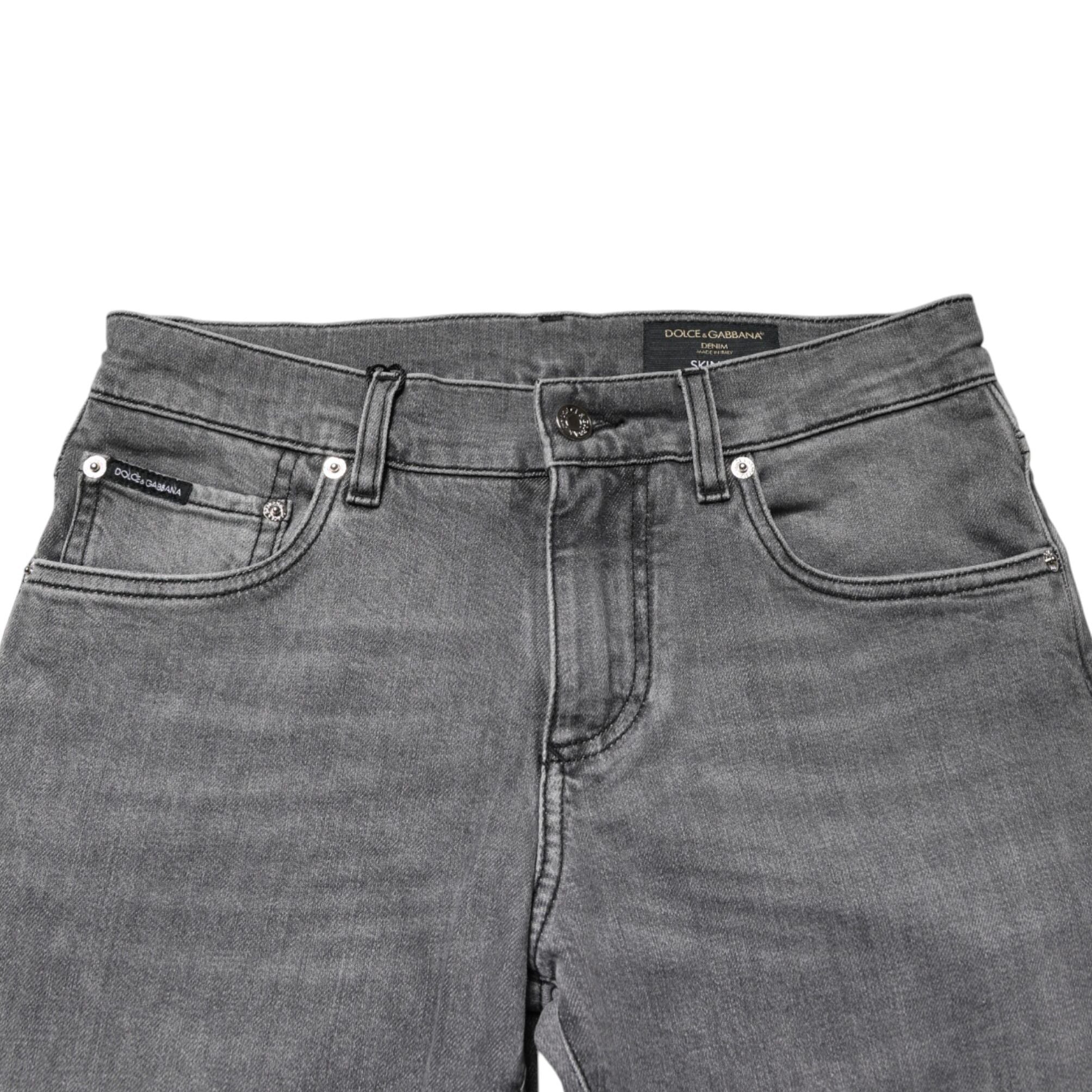 Dolce & Gabbana Gray Cotton Mid Waist Skinny Denim Jeans