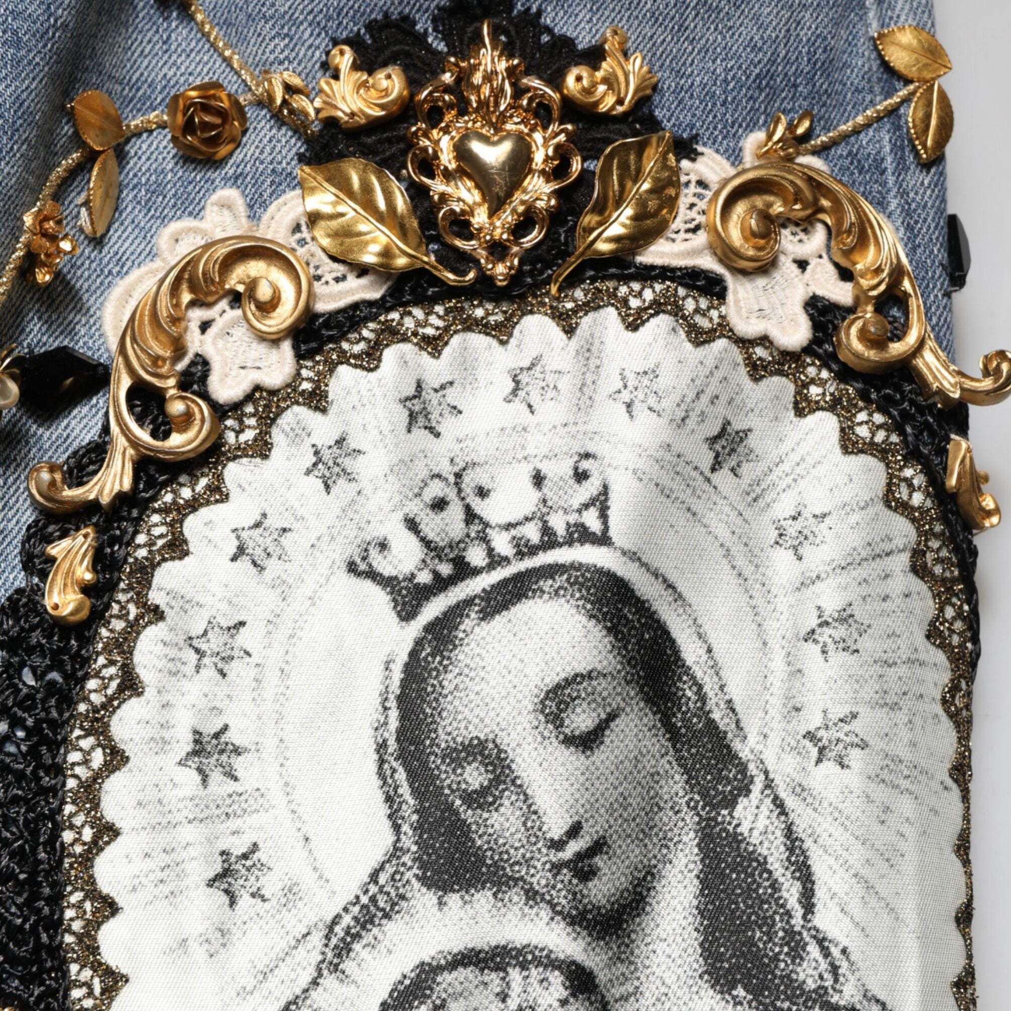 Dolce & Gabbana Blue Ripped Embellished Cotton Denim Jeans