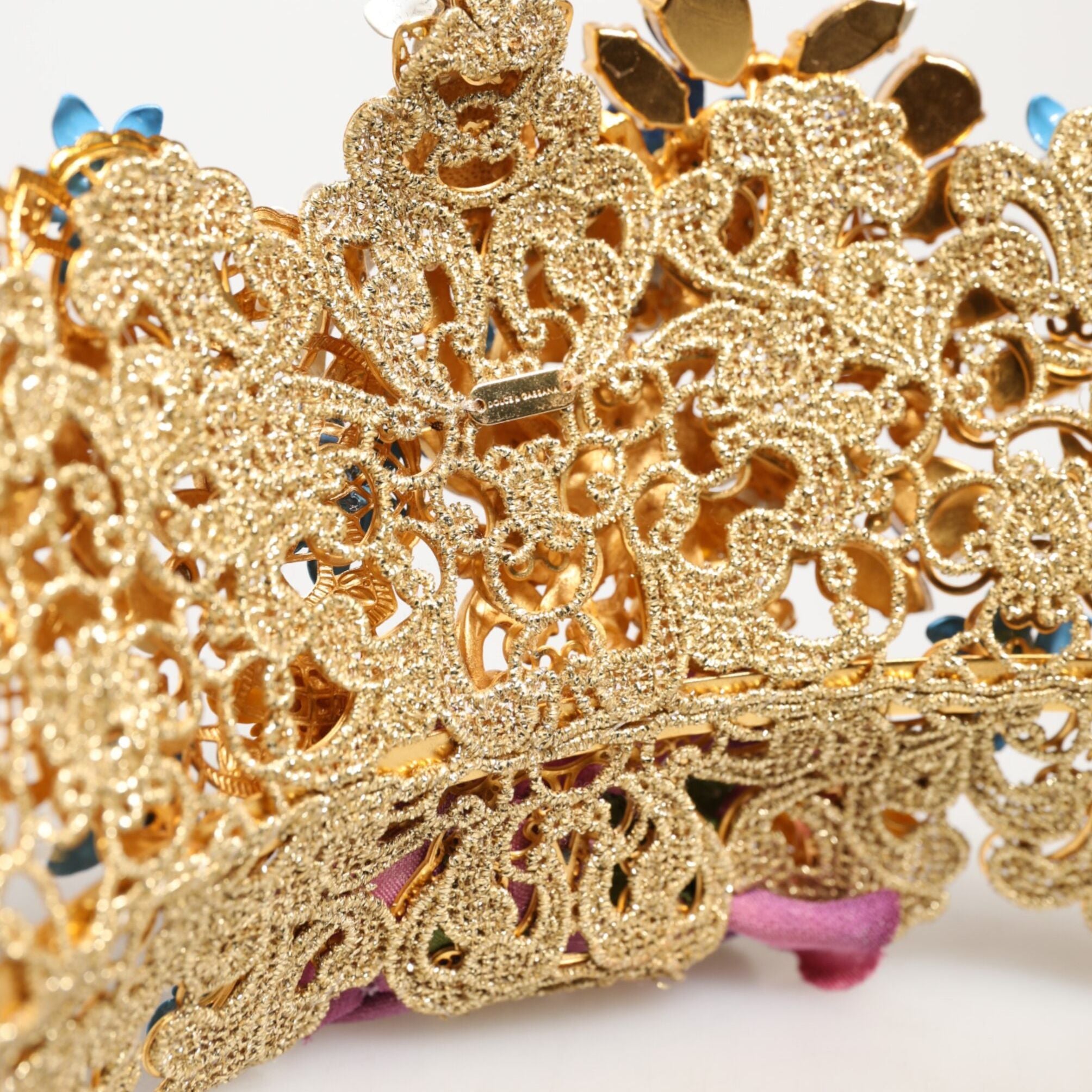 Dolce & Gabbana Gold Brass Crystal Floral Hortensia Crown Headband Tiara