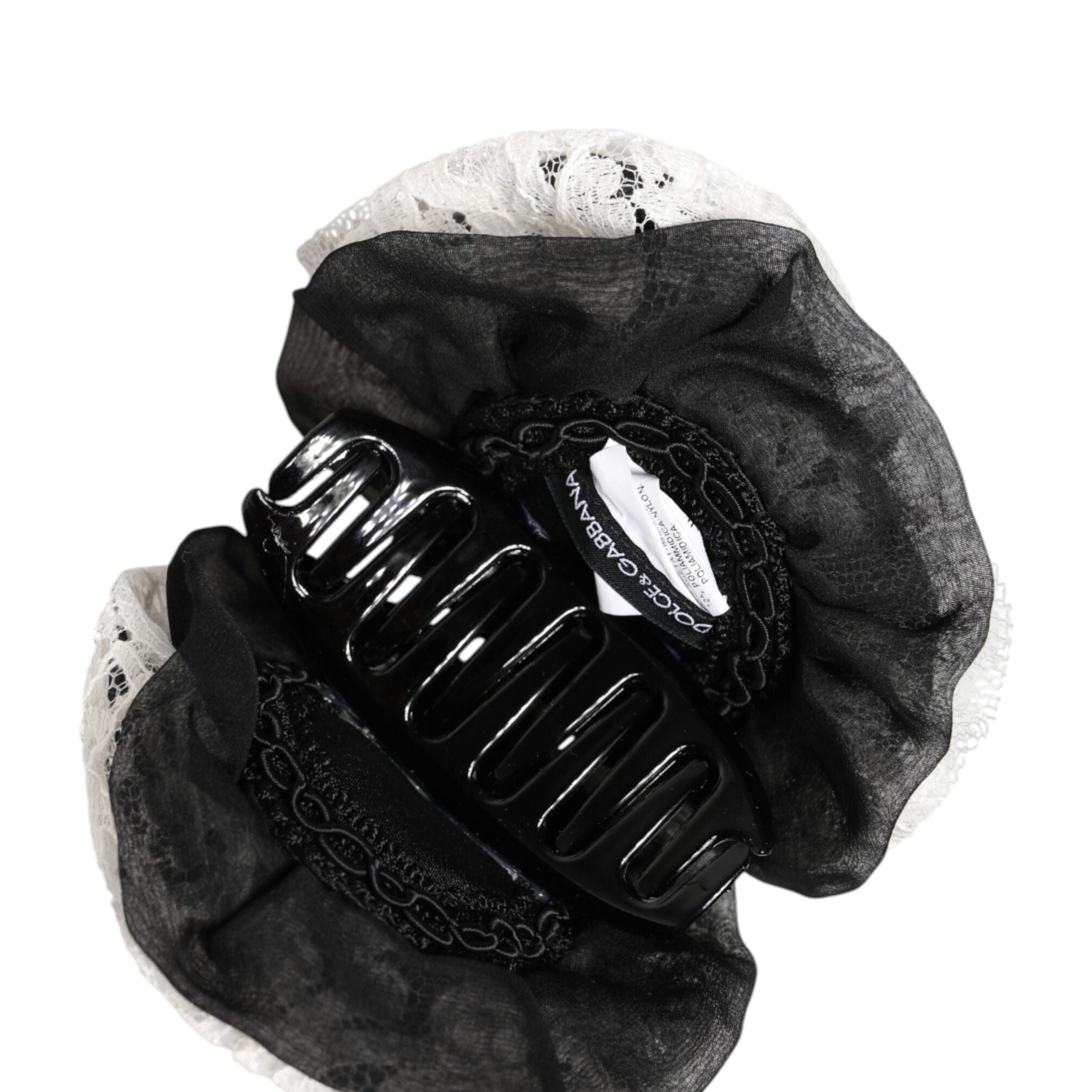 Dolce & Gabbana Black White Silk Floral Lace Crystal Accessory Hair Claw