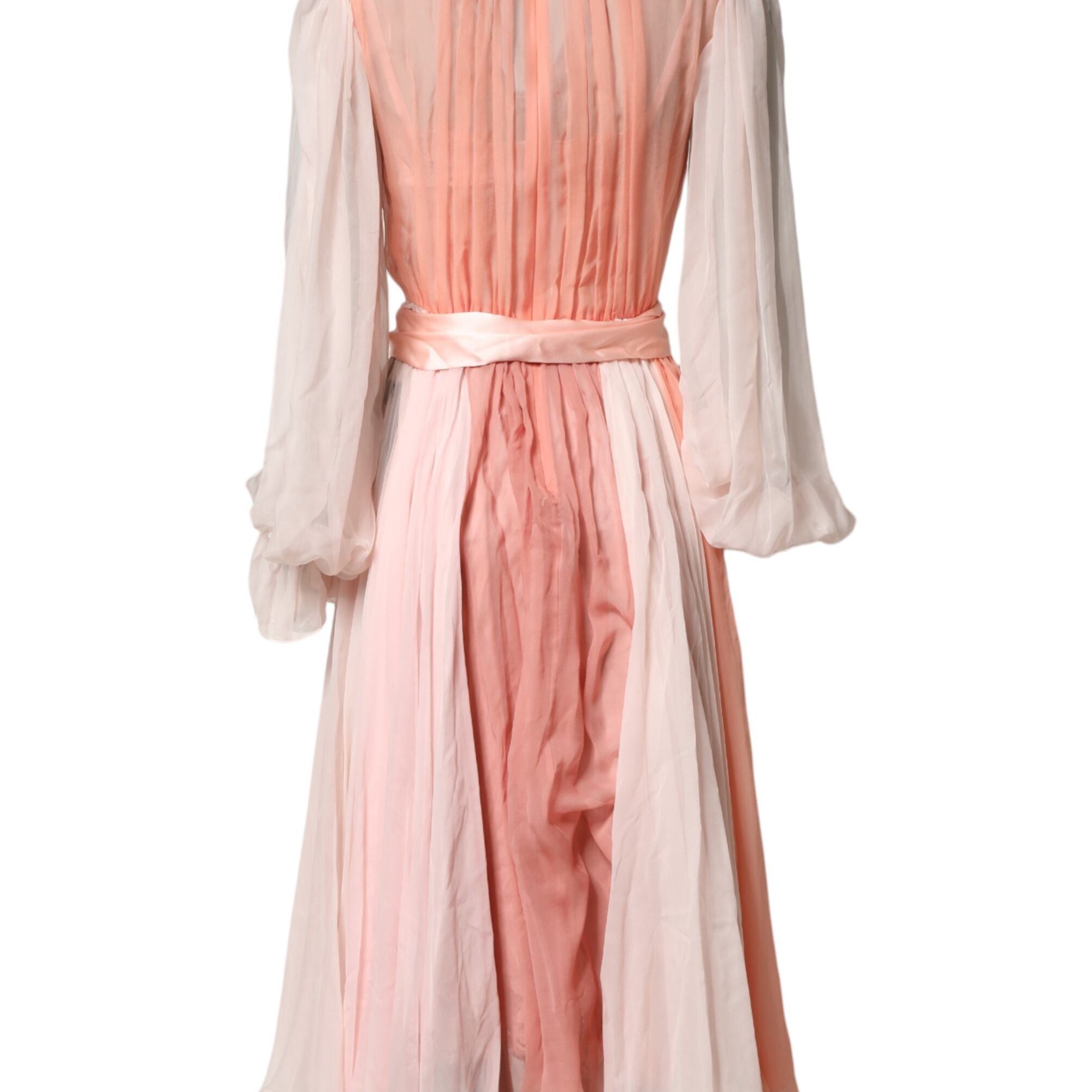 Dolce & Gabbana Pink Silk Tulle Long Sleeve V-neck Dress