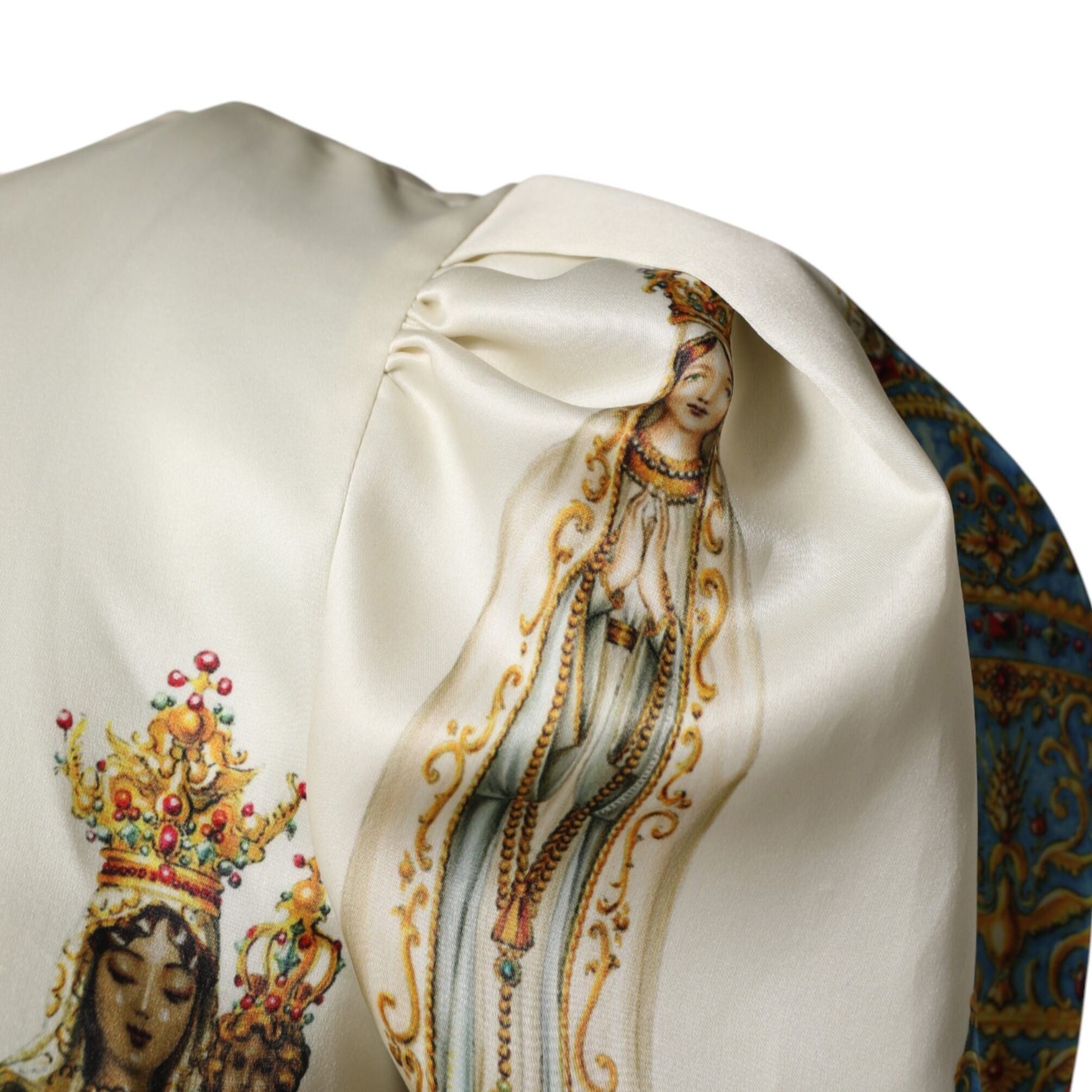 Dolce & Gabbana Beige Madonne Print Silk Short Sleeve Dress