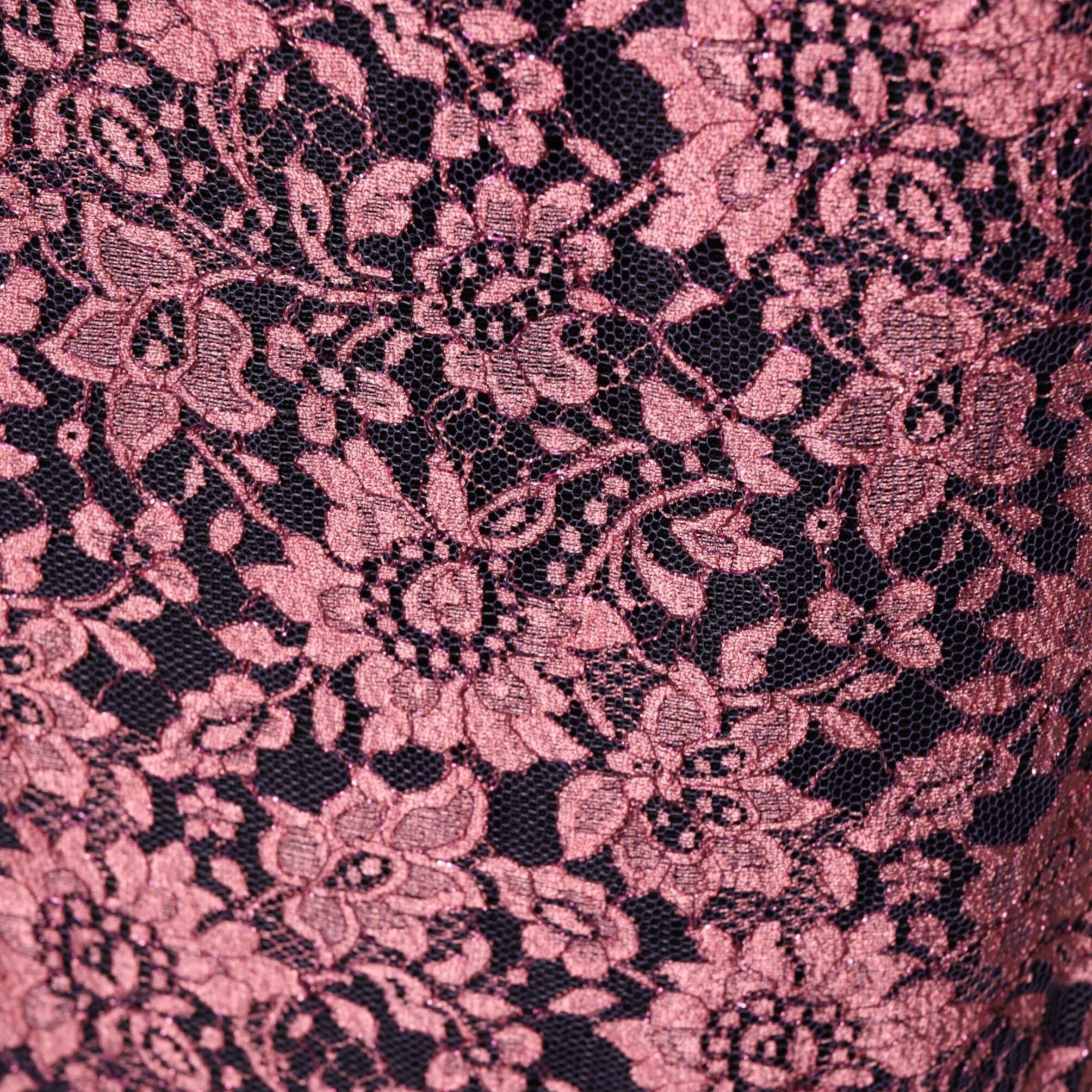 Dolce & Gabbana Black Pink Floral Lace Silk Sheath Dress