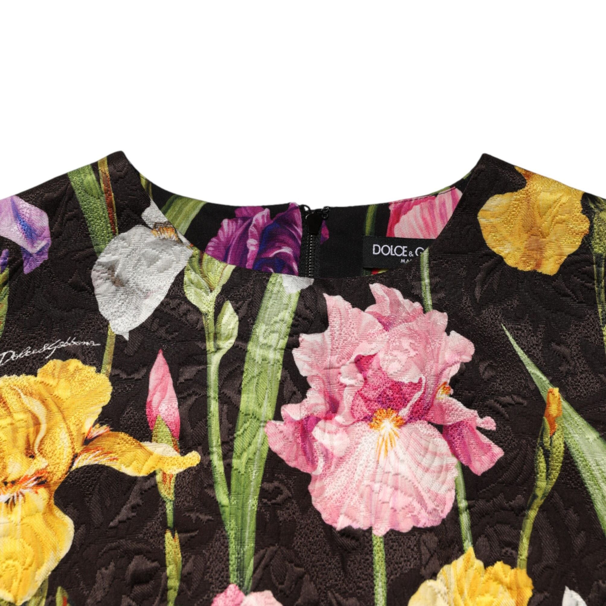 Dolce & Gabbana Black Floral Brocade A-line Mini Dress