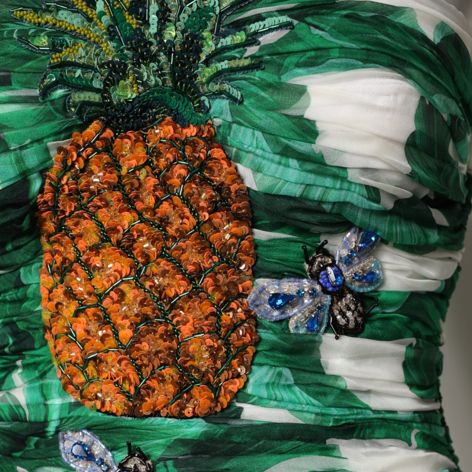 Dolce & Gabbana Green Pineapple Embellished BananaLeaf Dress