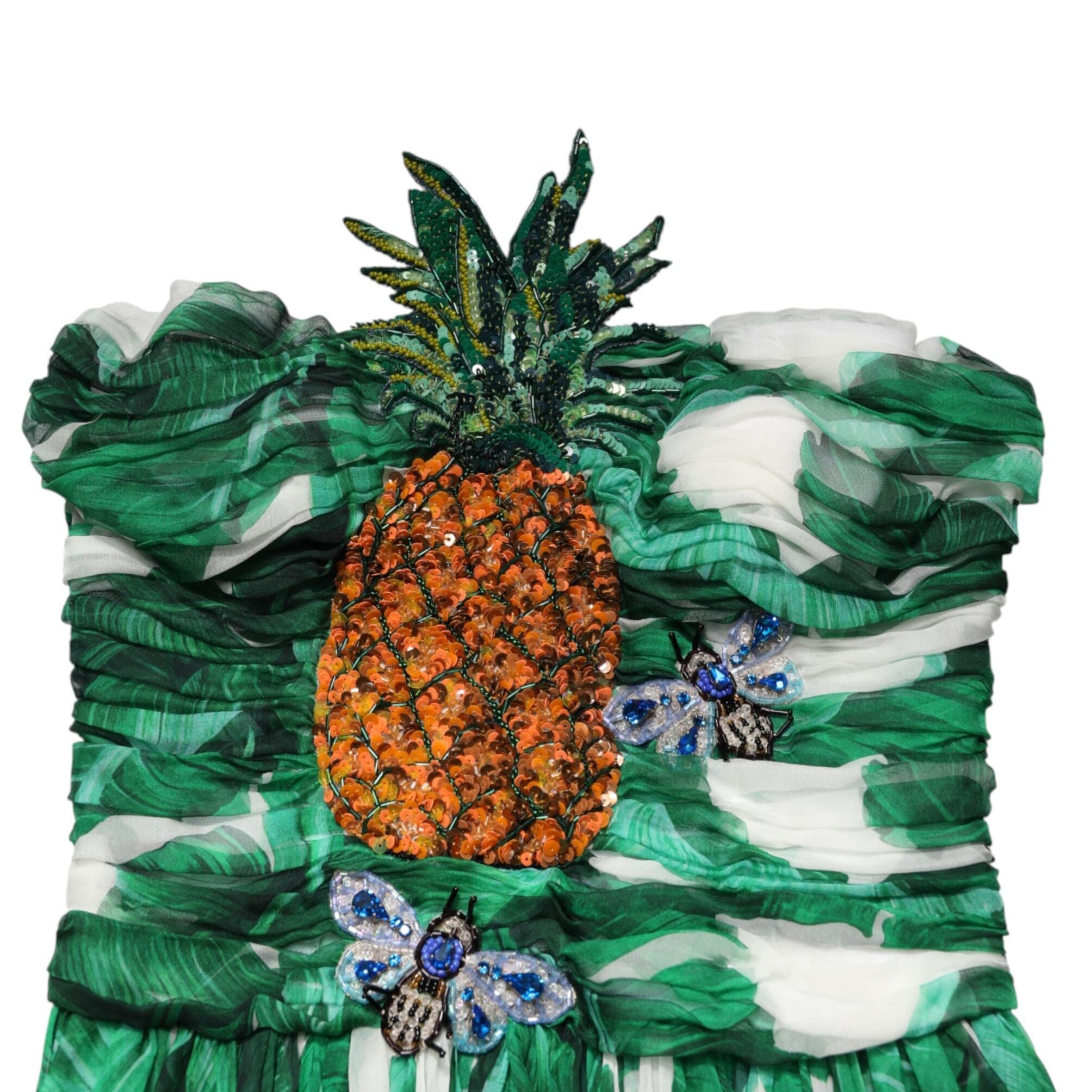 Dolce & Gabbana Green Pineapple Embellished BananaLeaf Dress