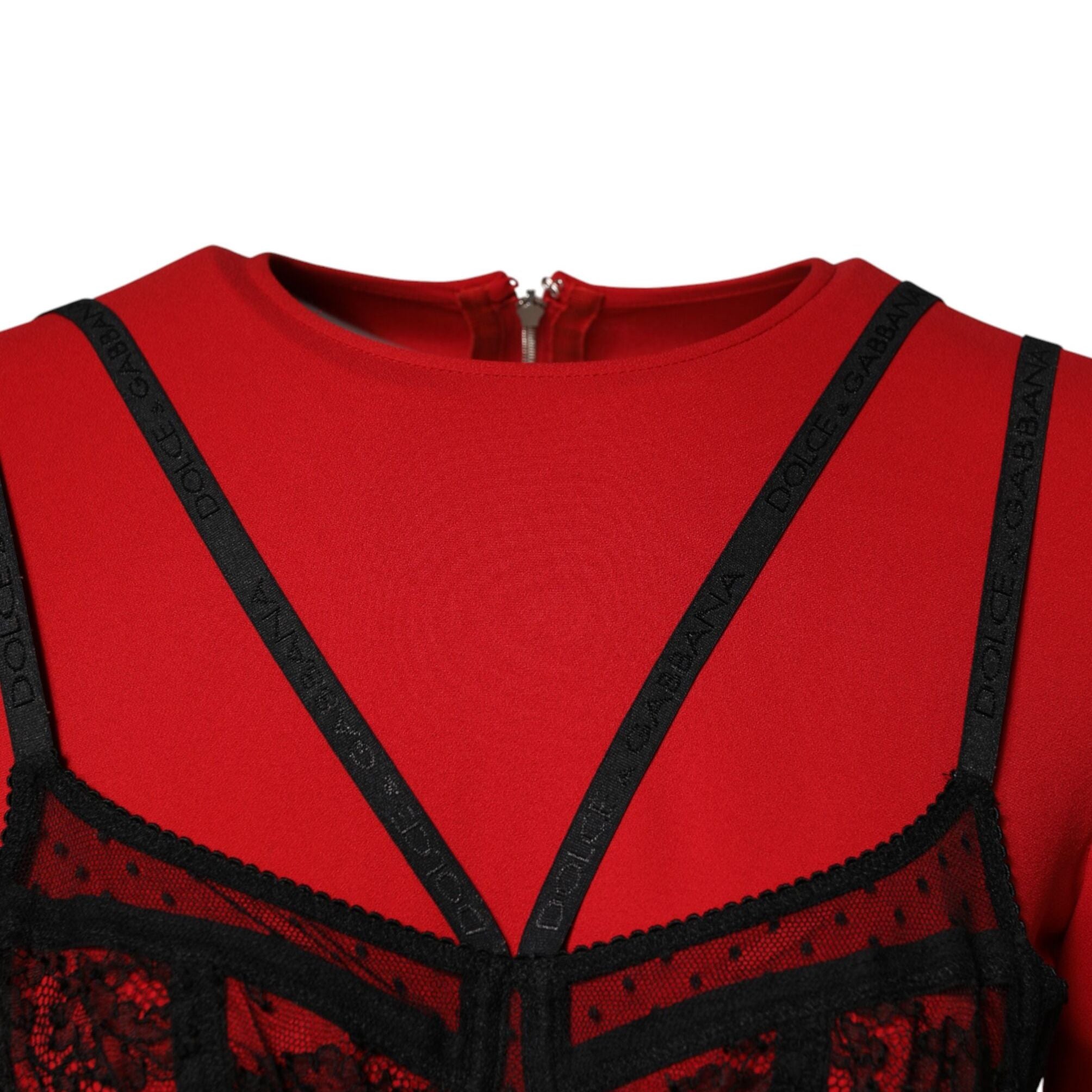 Dolce & Gabbana Black Red Contrasting Bra Cady Midi Dress
