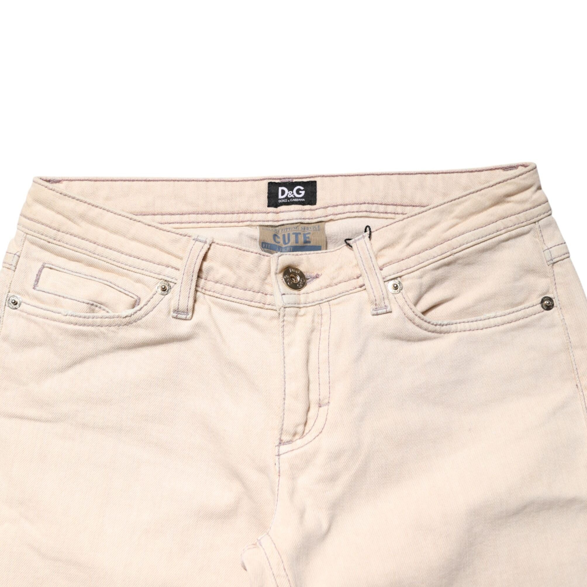 Dolce & Gabbana Beige Low Waist Cotton Slim Fit Denim Trousers Jeans