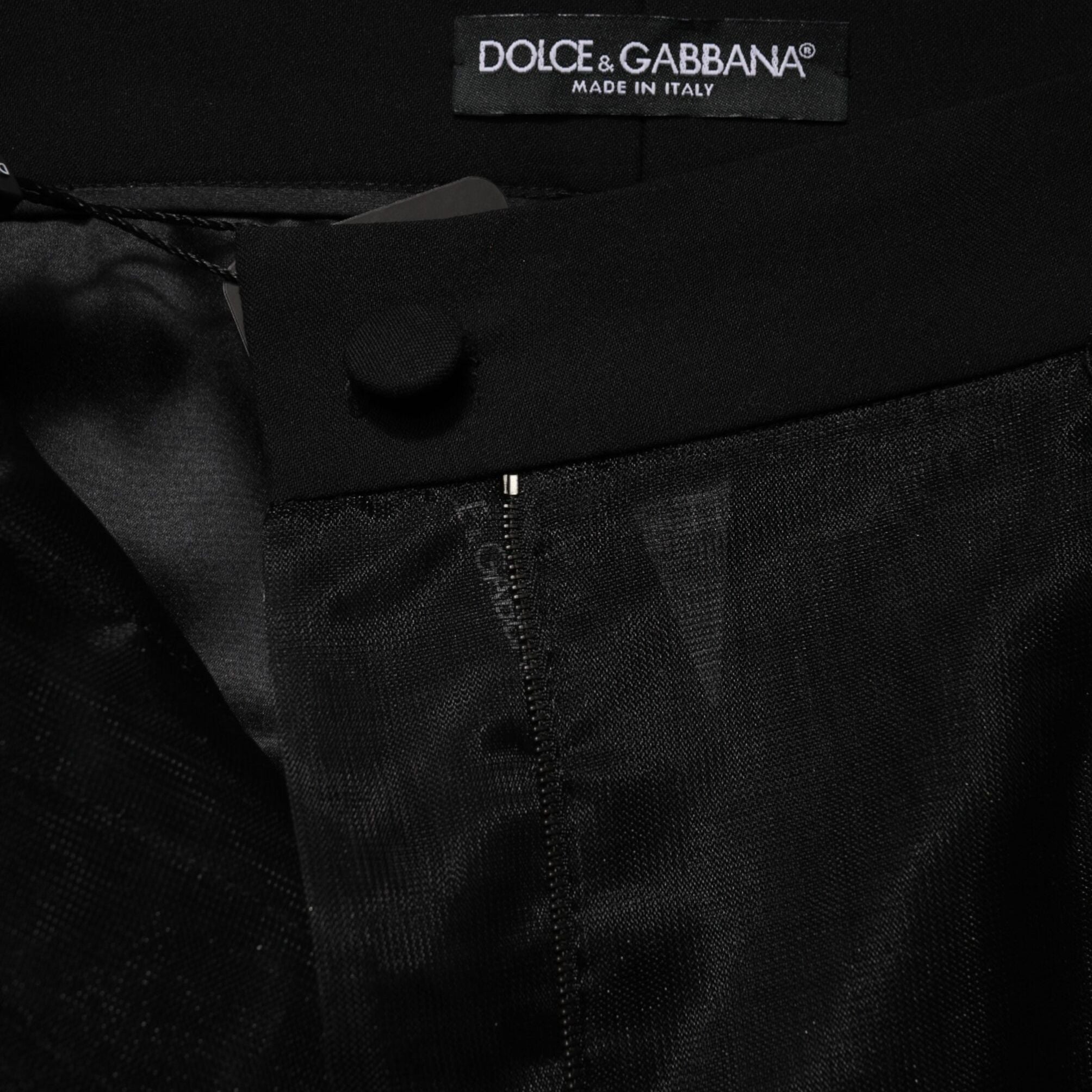 Dolce & Gabbana Black High Waist Tulle Wool Trouser Pants