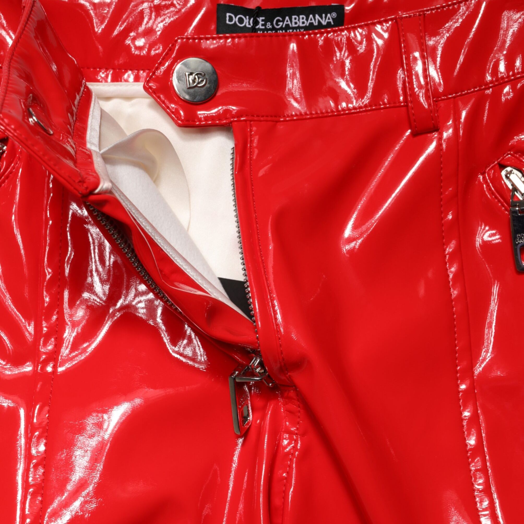 Dolce & Gabbana Red Glossy Polyester Cargo Boot Cut Pants