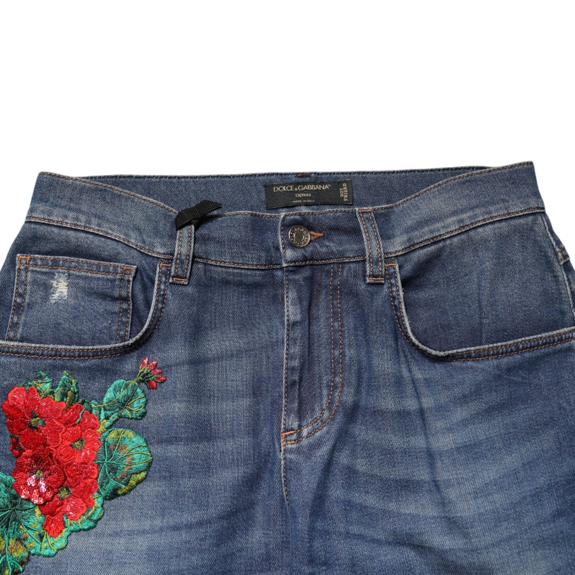 Dolce & Gabbana Blue Floral Embroidered BOYFRIEND Denim Jeans