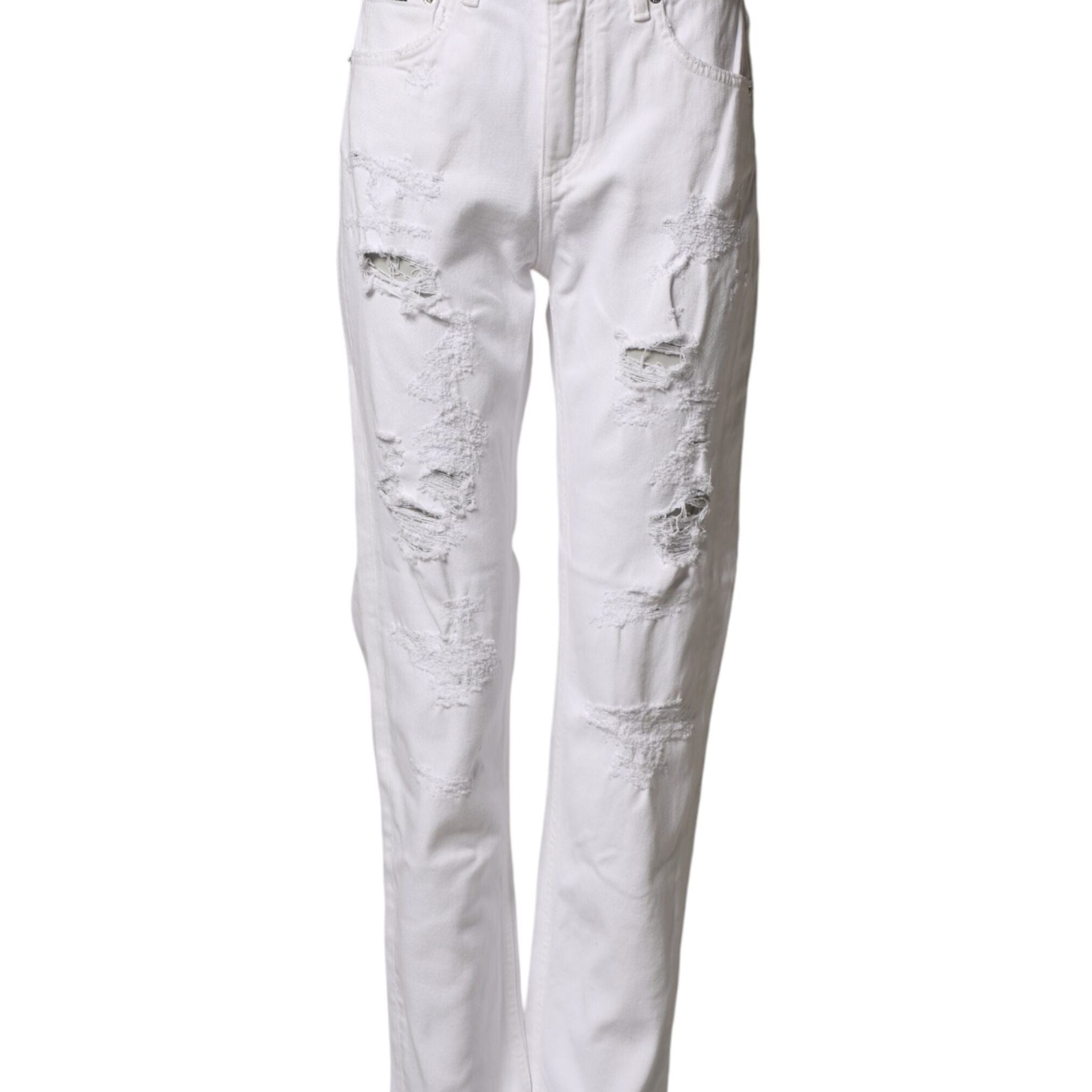 Dolce & Gabbana White Distressed Cotton BOYFRIEND Denim Jeans