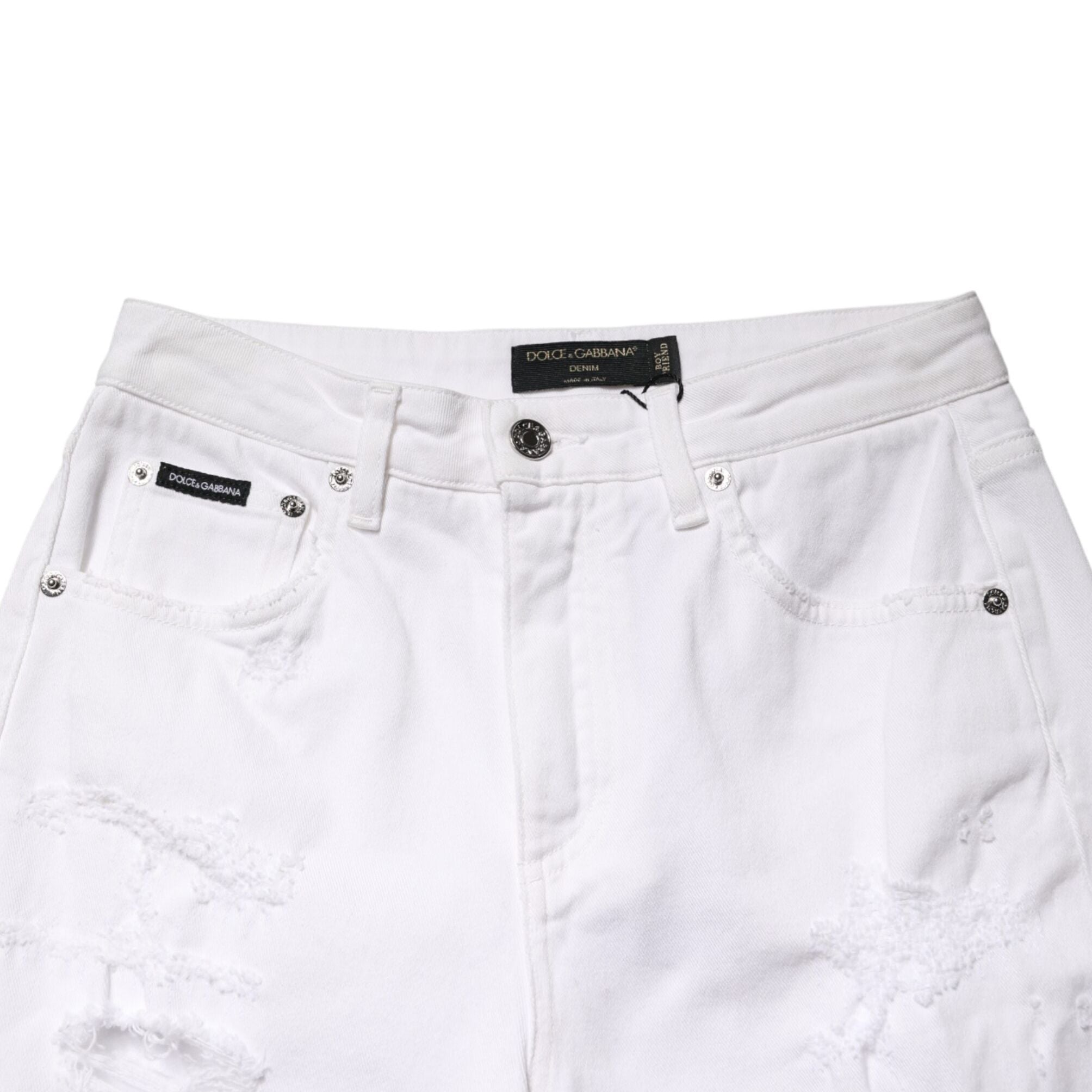 Dolce & Gabbana White Distressed Cotton BOYFRIEND Denim Jeans