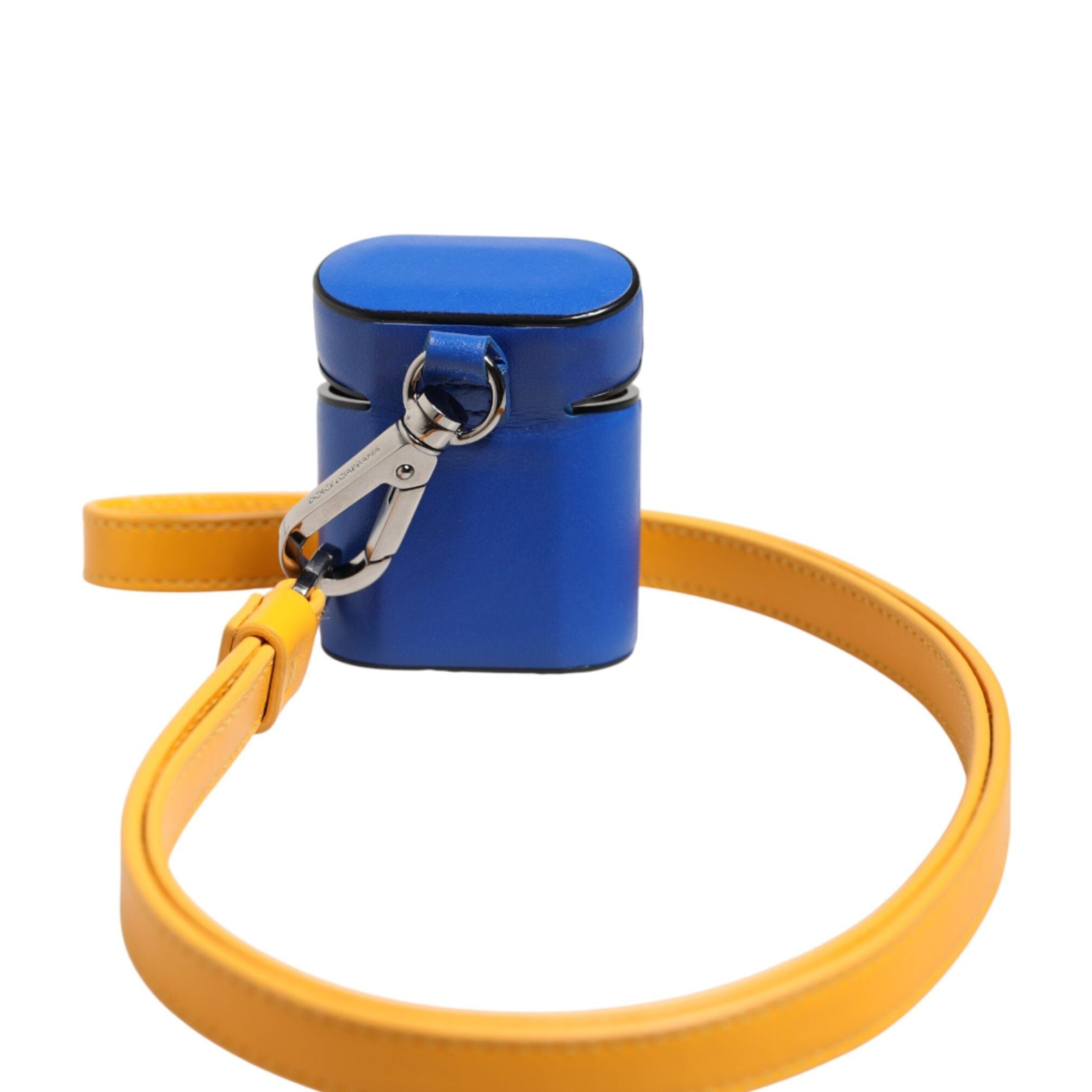 Dolce & Gabbana Blue Yellow Calfskin Leather Logo Strap Men Airpods Case