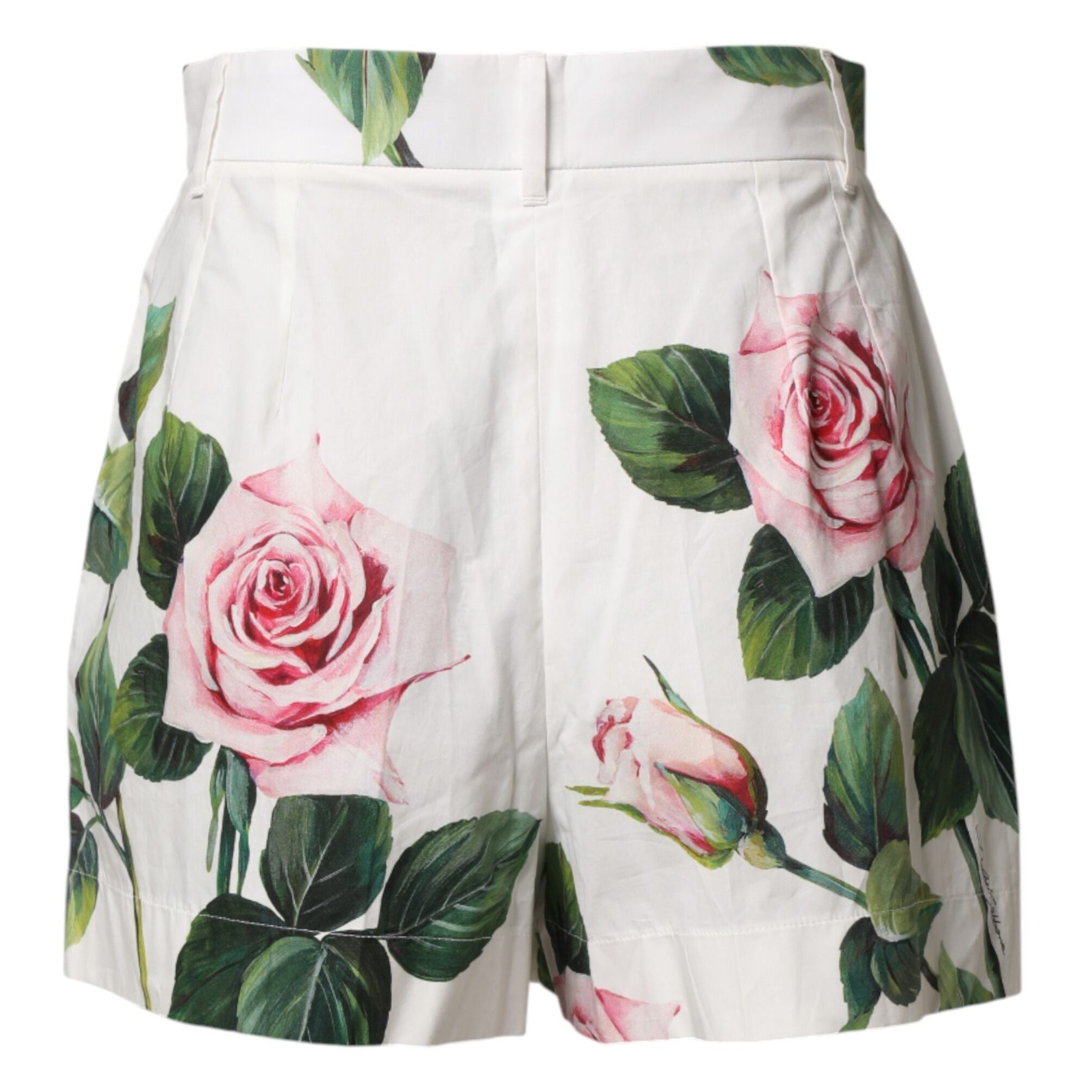 Dolce & Gabbana White Floral Print High Waist Hotpants Short