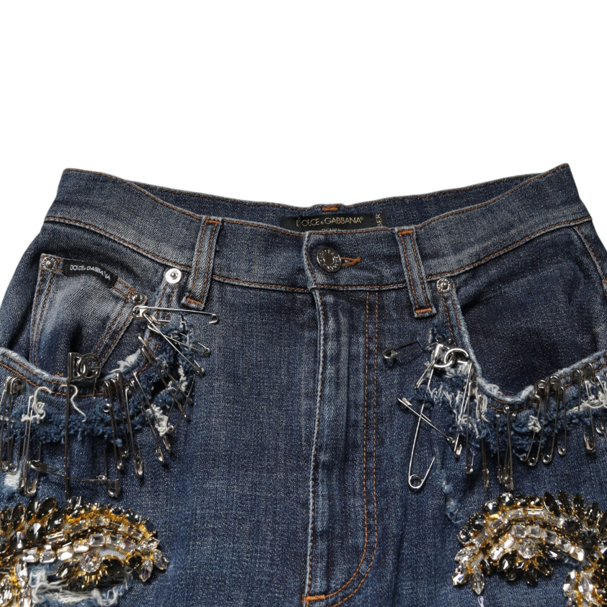 Dolce & Gabbana Blue Cotton Rhinestone Embellish Denim Jeans