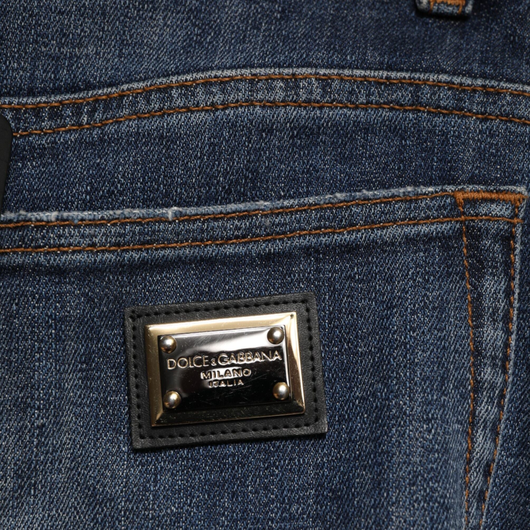 Dolce & Gabbana Blue Cotton Rhinestone Embellish Denim Jeans