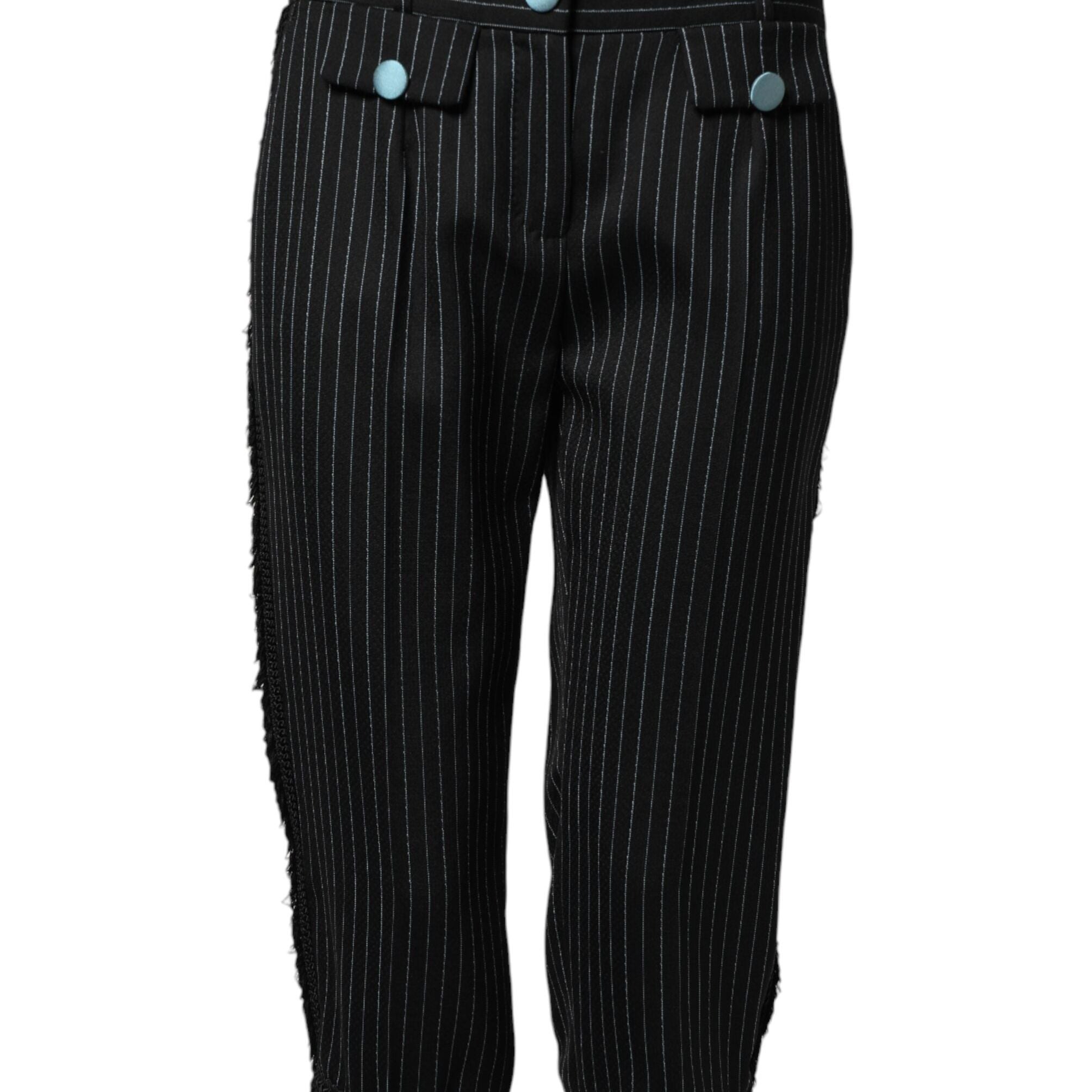 Dolce & Gabbana Black Wool Stripes Cropped Trouser Pants