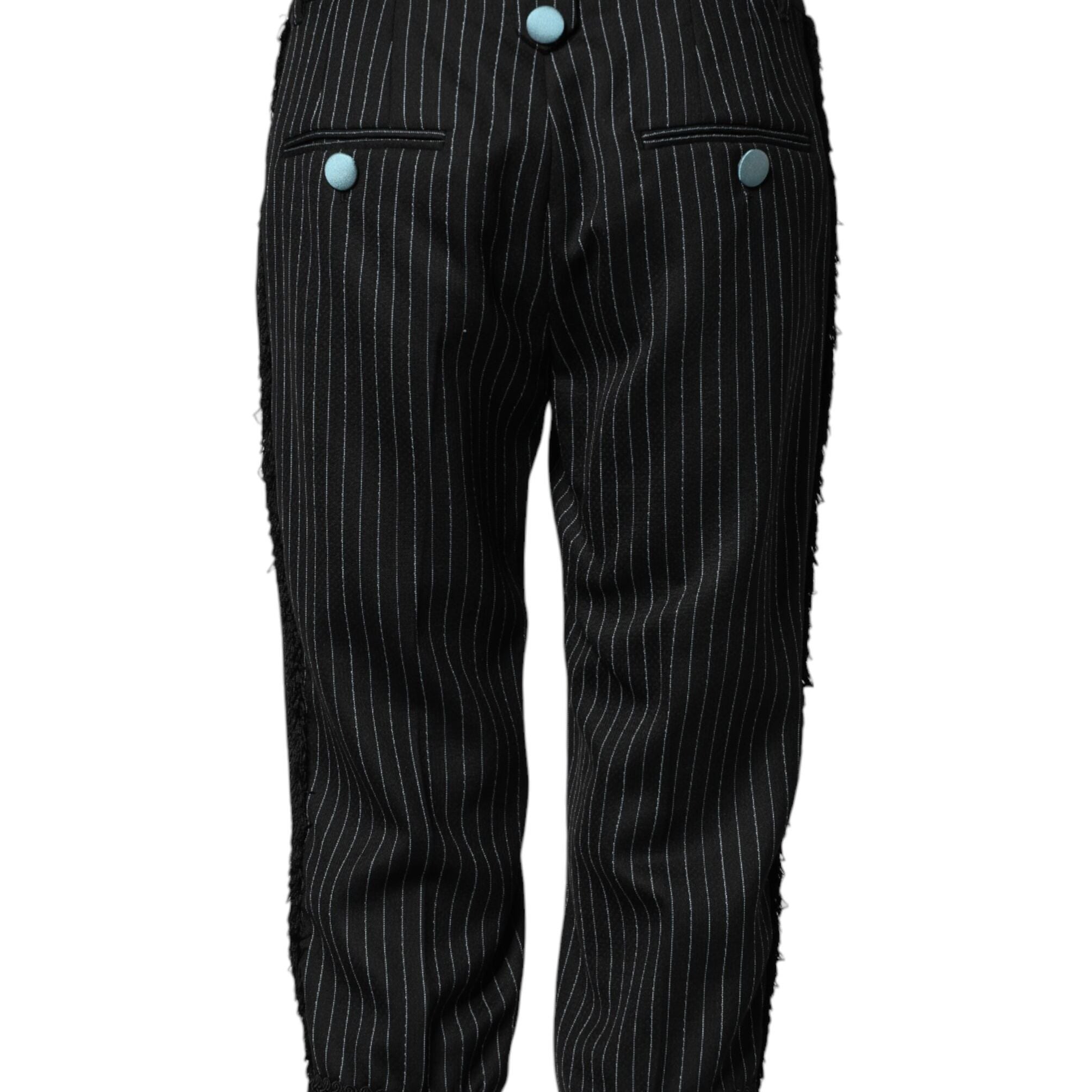 Dolce & Gabbana Black Wool Stripes Cropped Trouser Pants