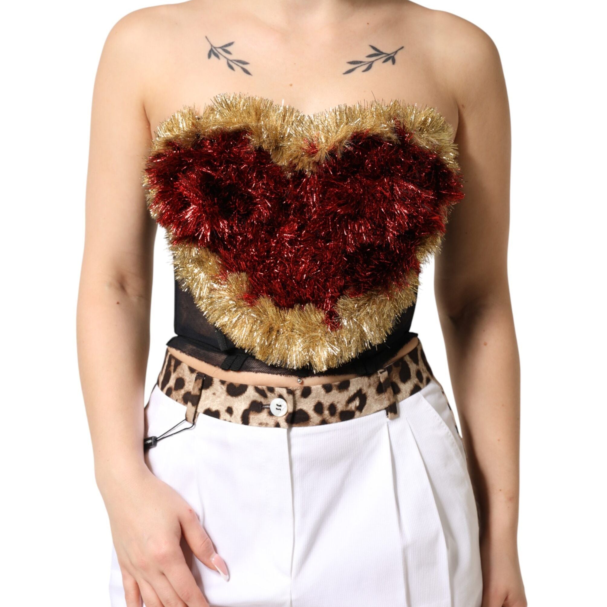 Dolce & Gabbana Black Gold Heart Bustier Corset Tinsel Top