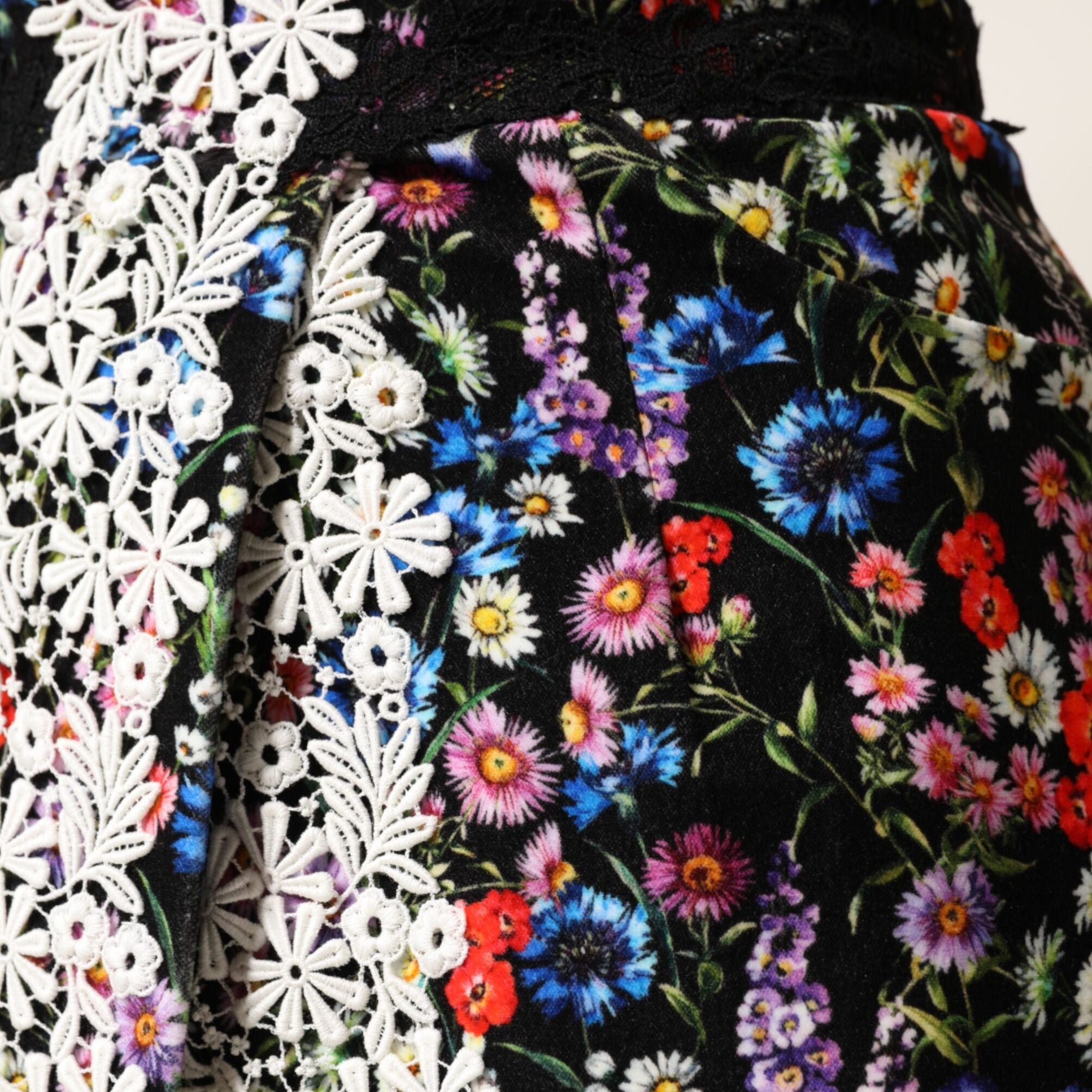 Dolce & Gabbana Black Floral Lace Cotton HighWaist Mini Skirt