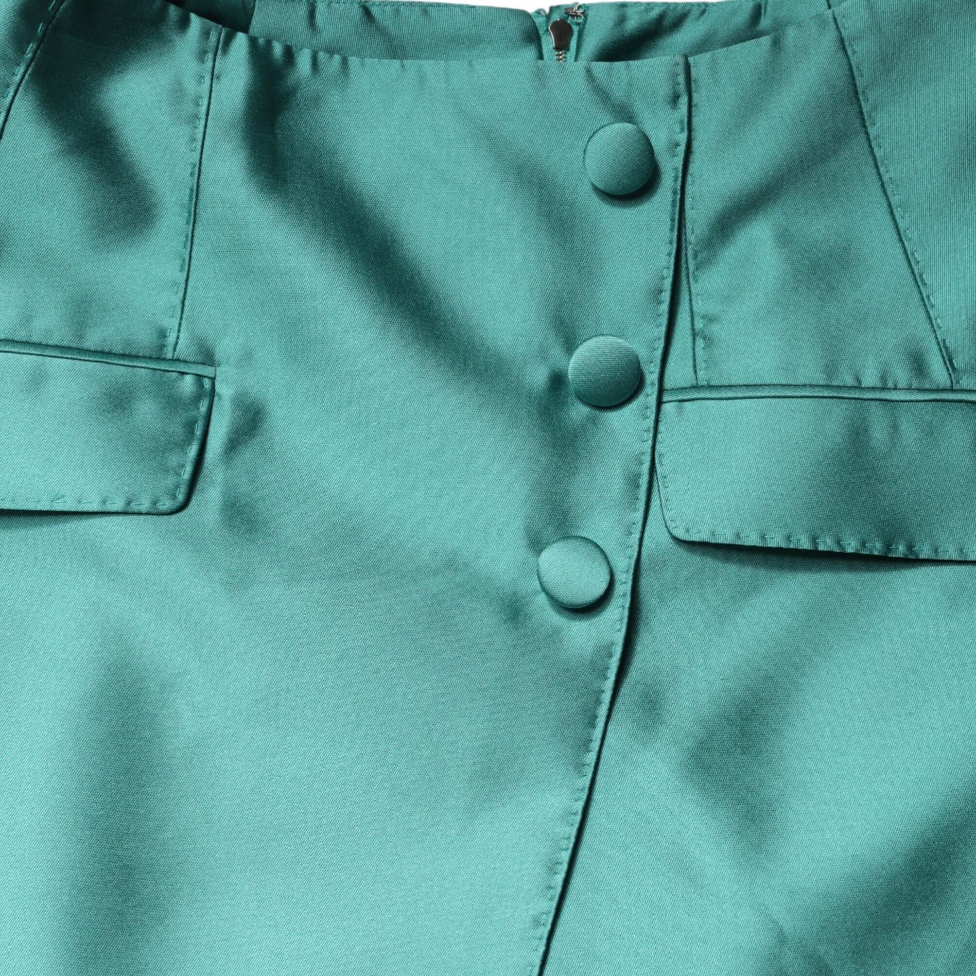 Dolce & Gabbana Green Polyester Button High Waist Mini Skirt