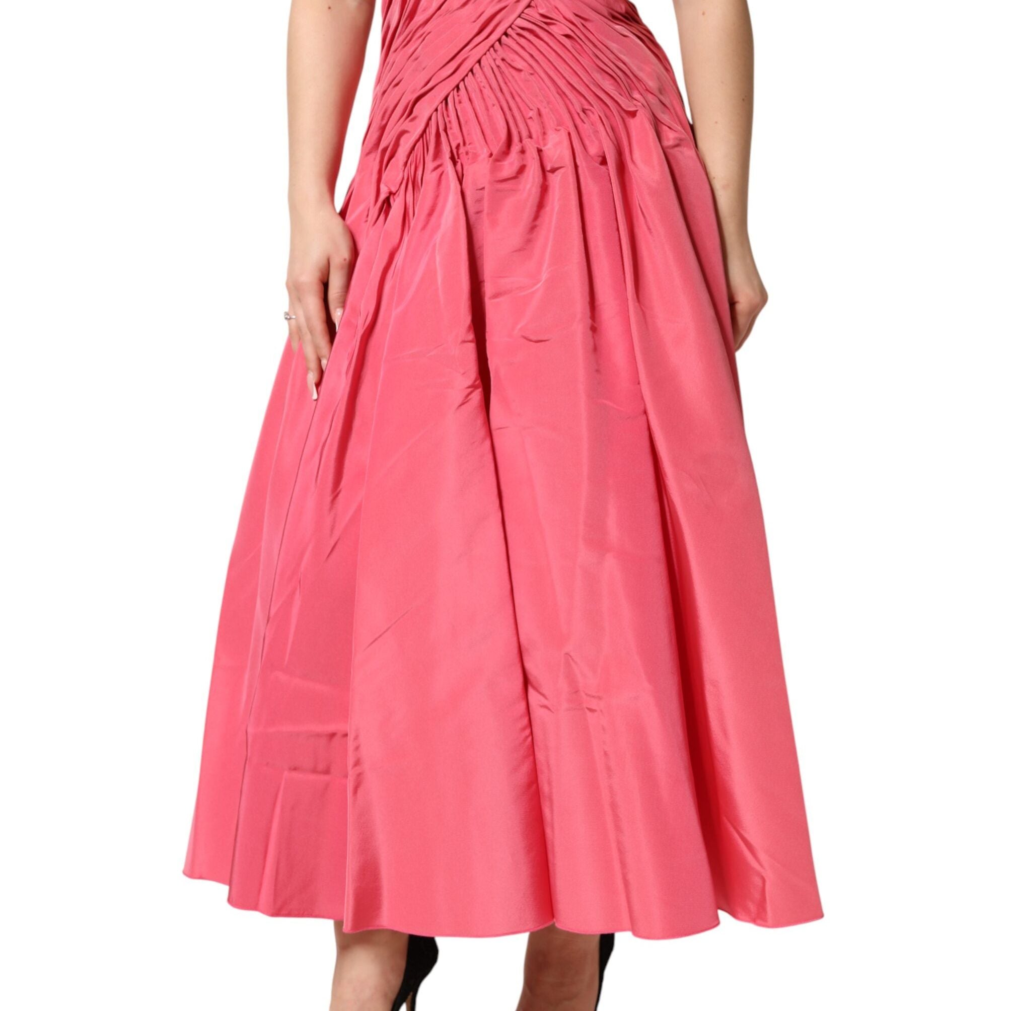 Dolce & Gabbana Pink Silk Pleated High Waist Midi Skirt