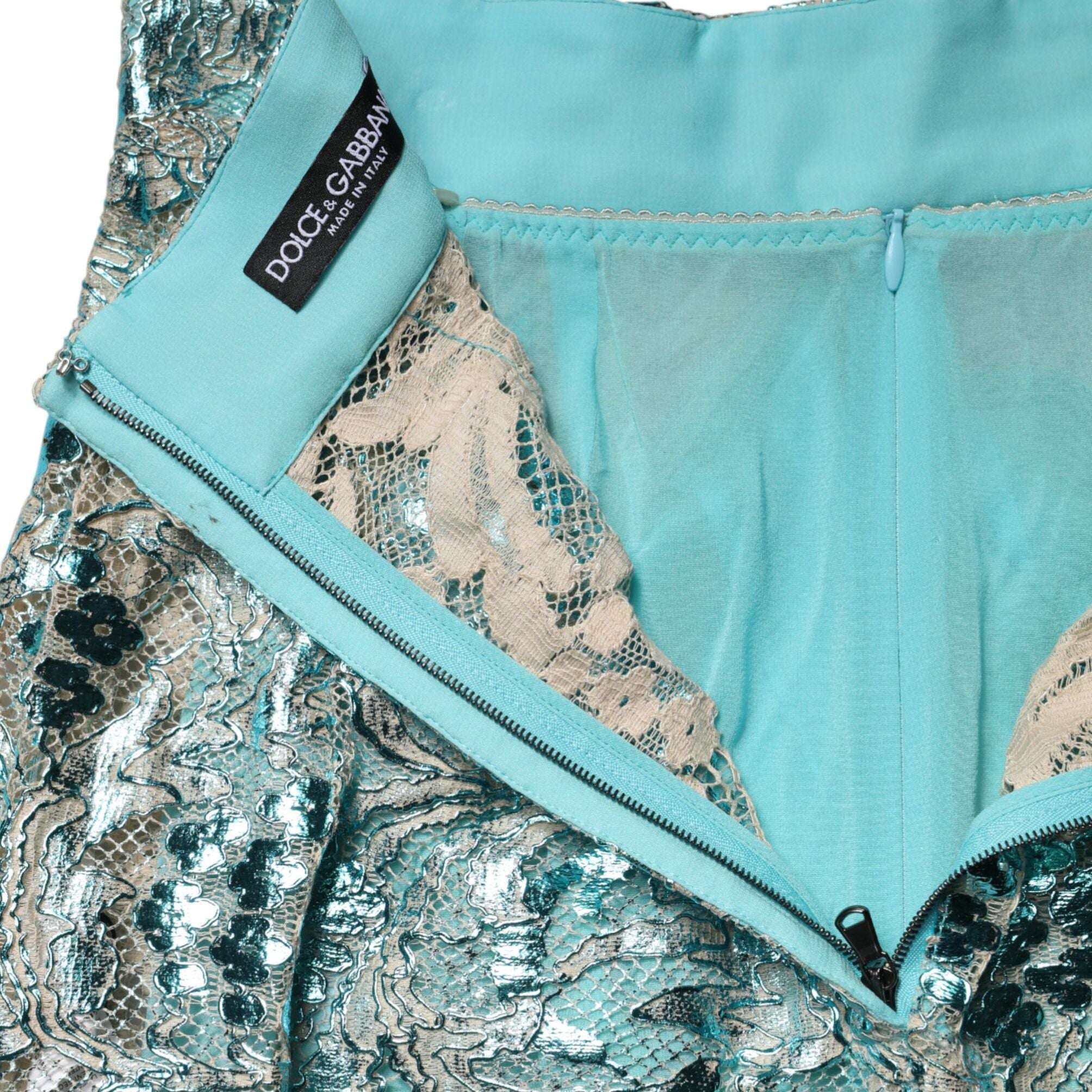 Dolce & Gabbana Blue Floral Brocade High Waist Mini Skirt