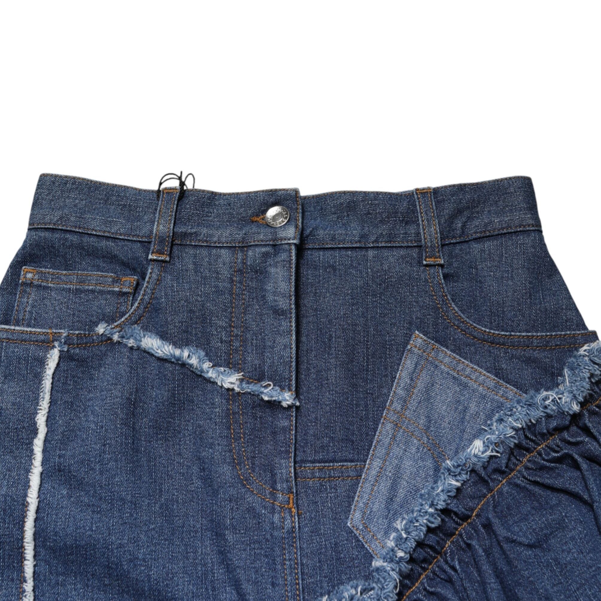 Dolce & Gabbana Blue Patchwork Layered Denim Midi Skirt