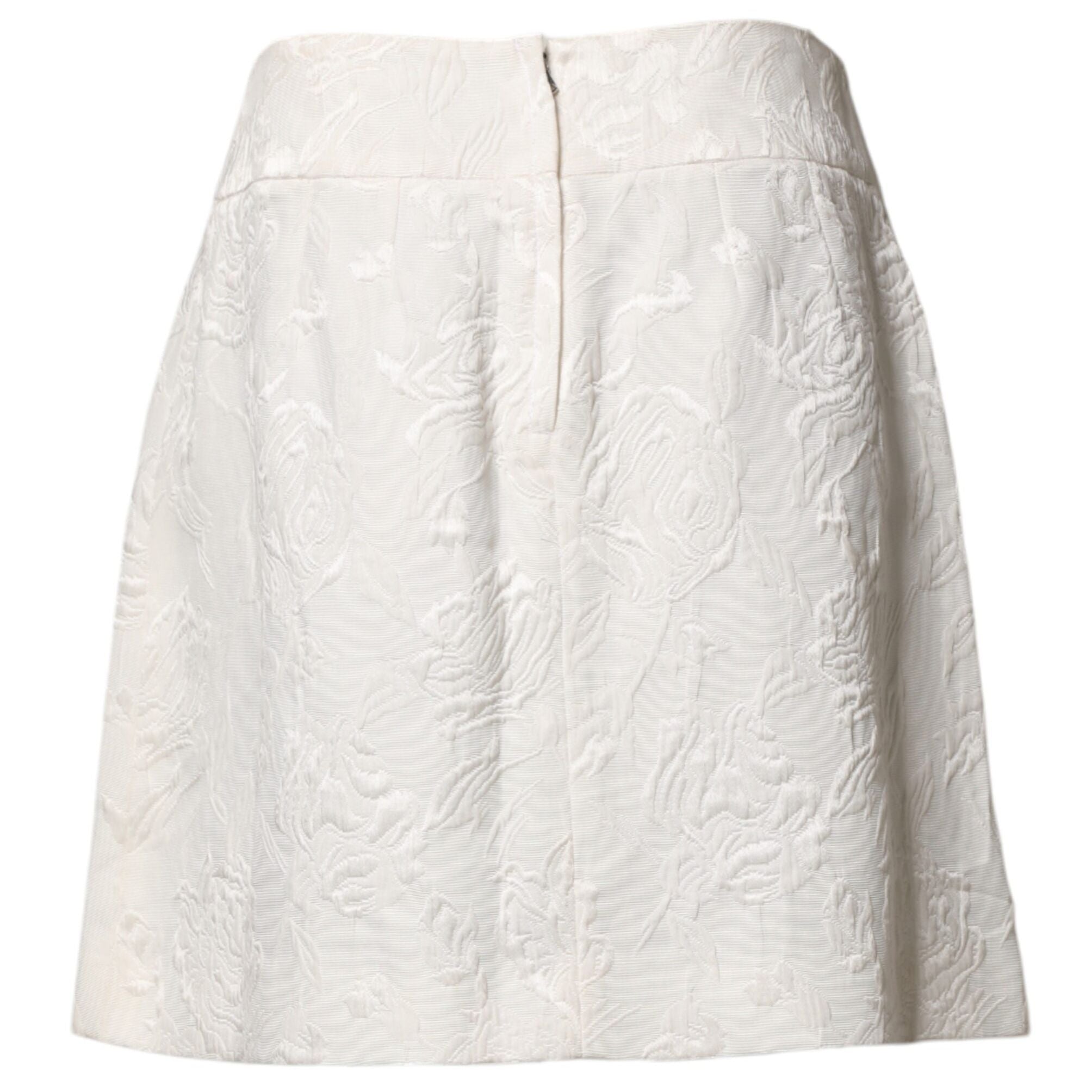 Dolce & Gabbana White Floral Brocade High Waist Mini Skirt