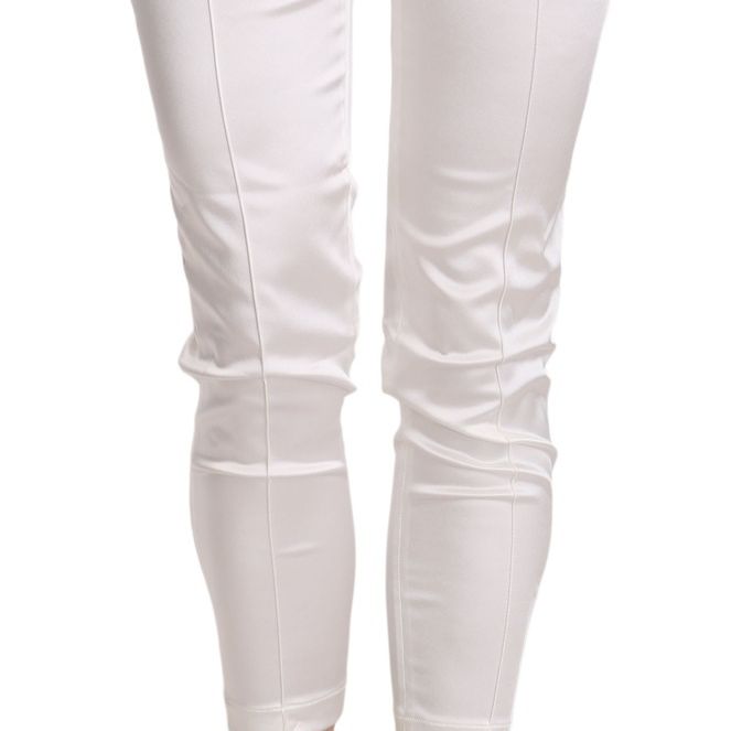 Elisabetta Franchi White Low Waist Cropped Skinny Trouser Pants