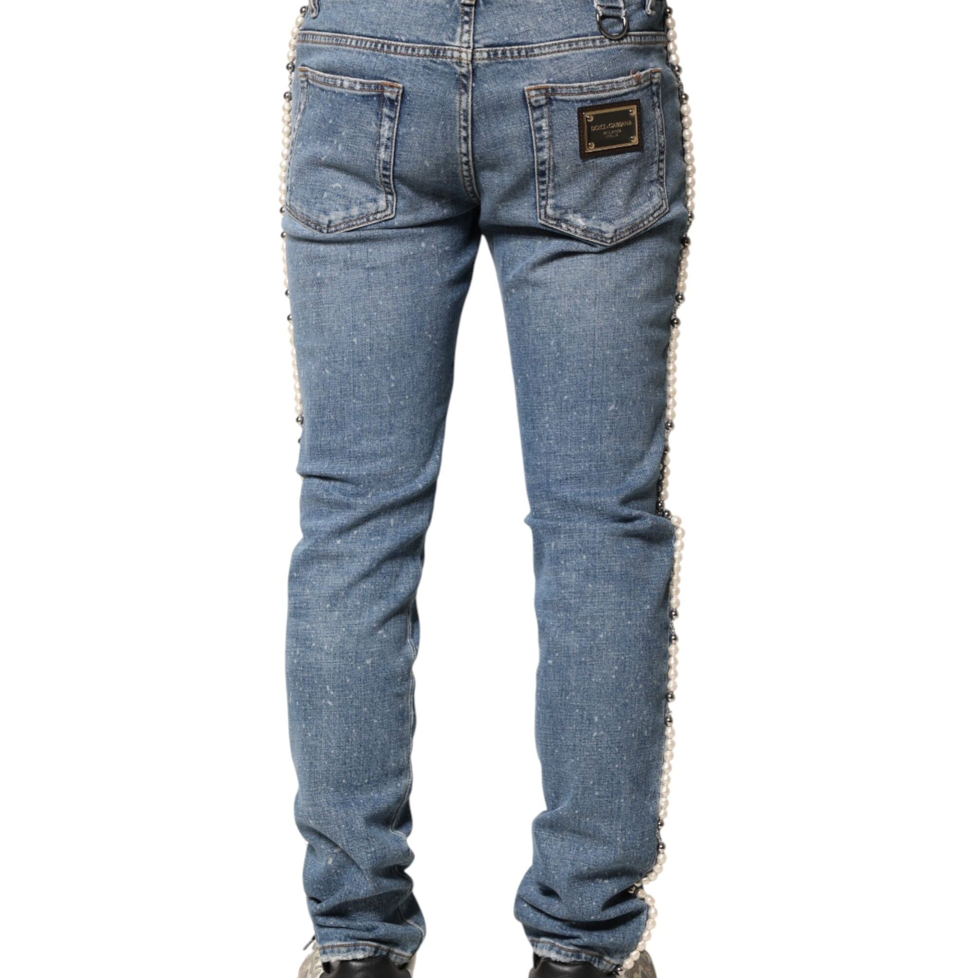 Dolce & Gabbana Blue Embellished Cotton Skinny Denim Jeans
