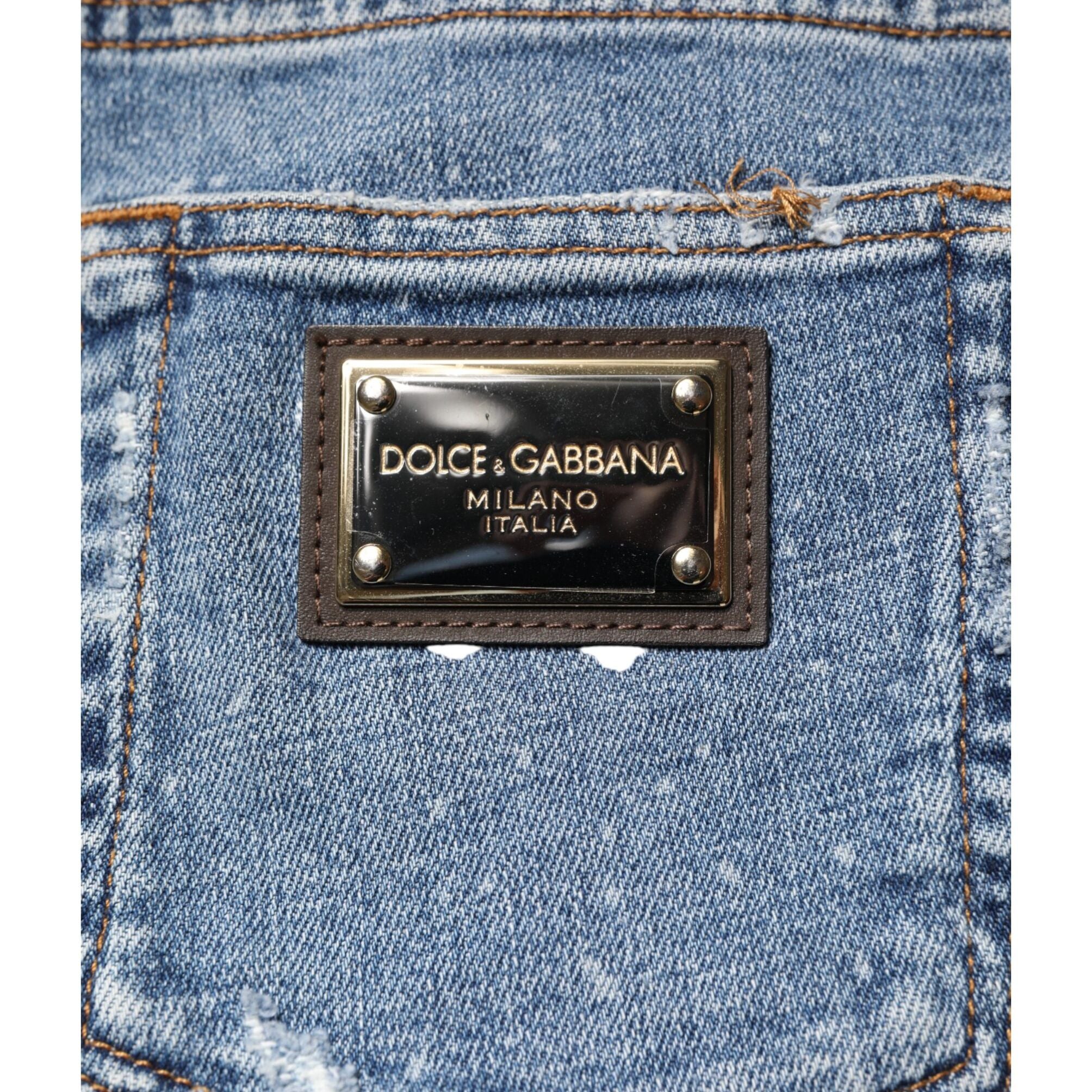 Dolce & Gabbana Blue Embellished Cotton Skinny Denim Jeans