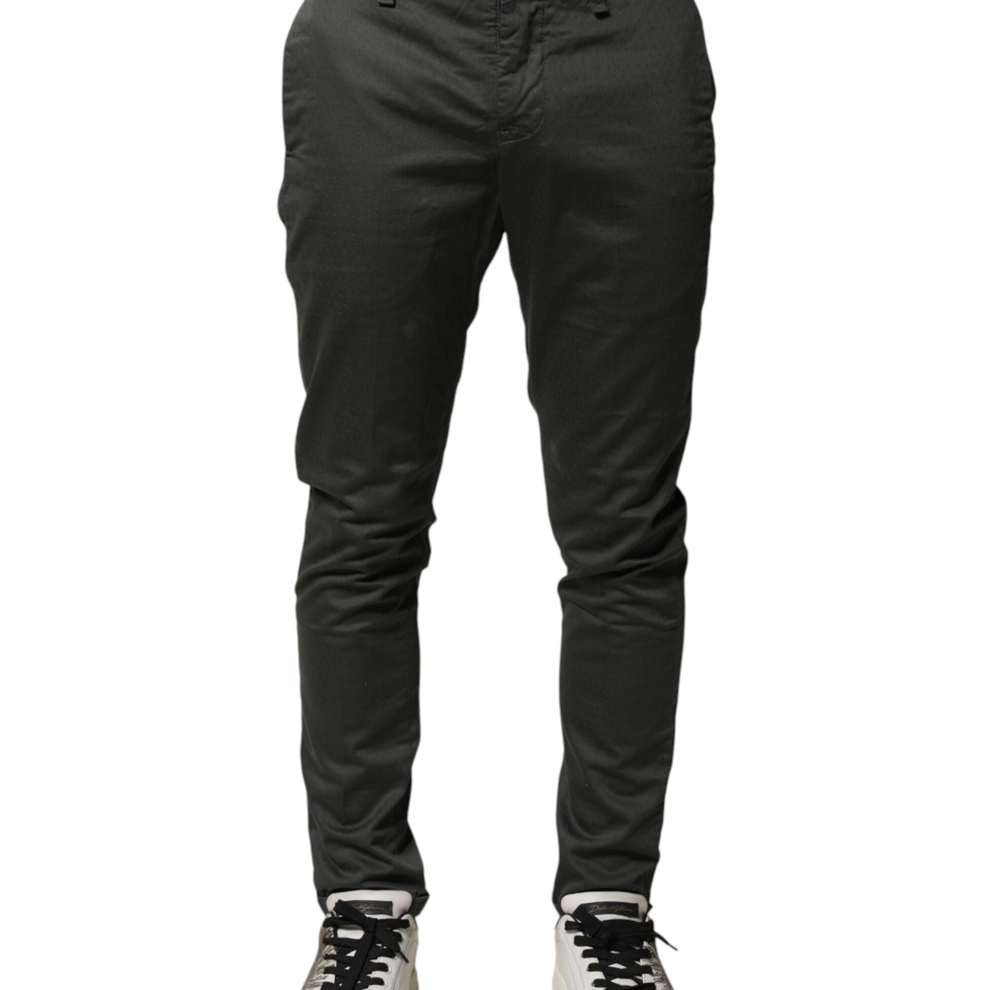 Dondup Dark Gray Cotton Mid Waist Skinny Men Chino Trouser Pants