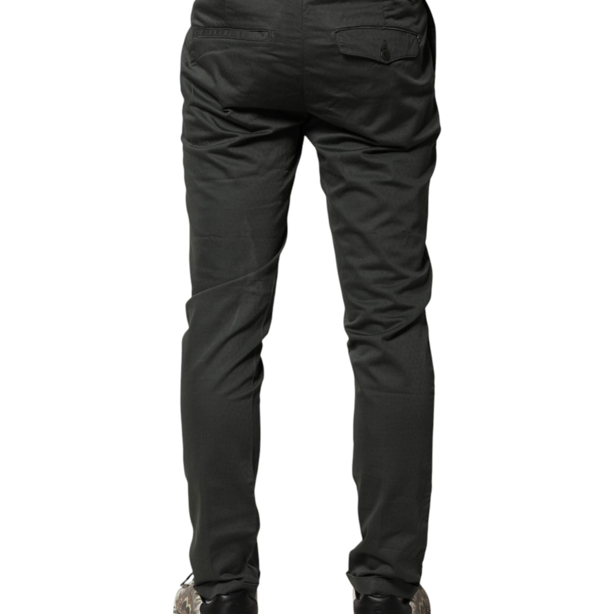 Dondup Dark Gray Cotton Mid Waist Skinny Men Chino Trouser Pants