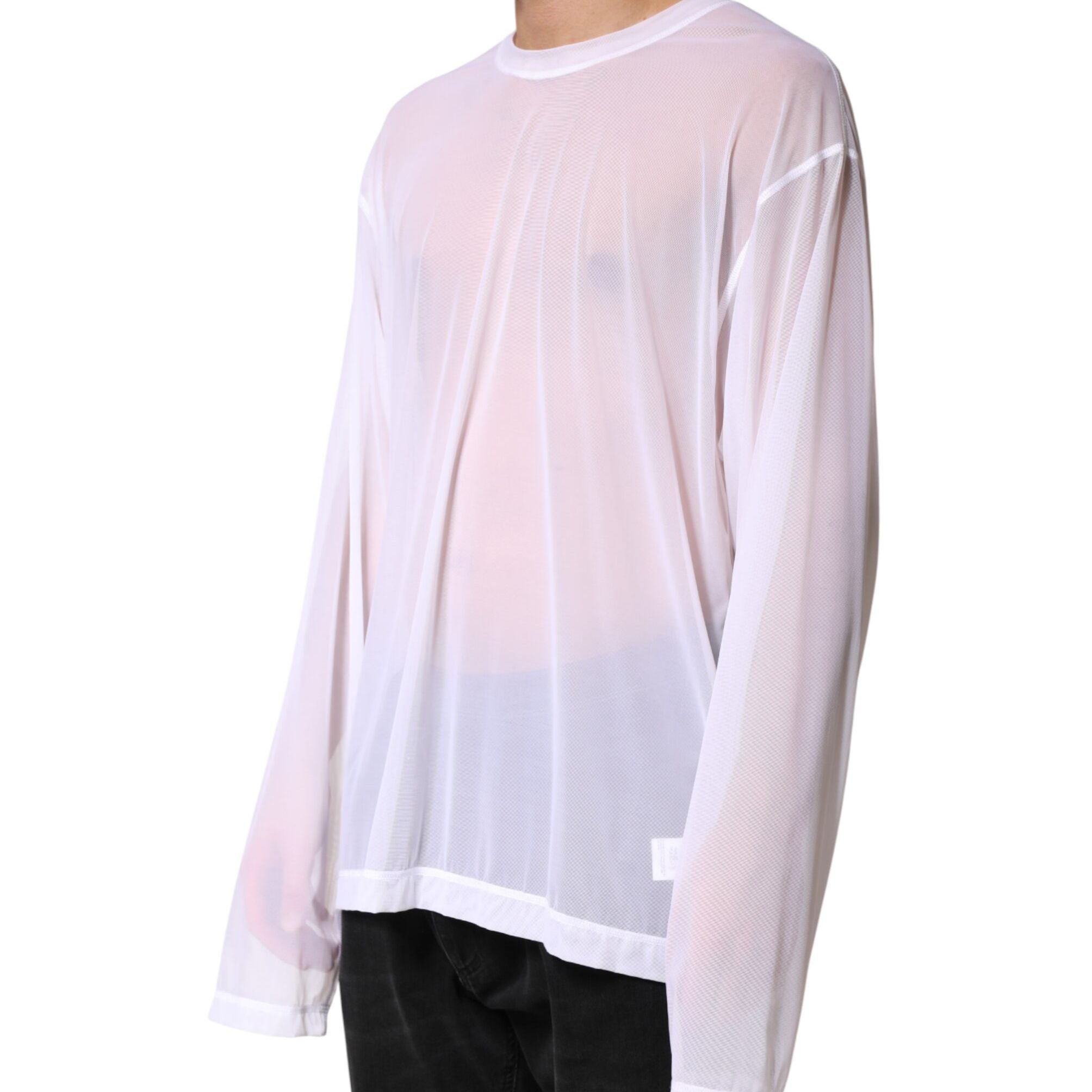 Dolce & Gabbana White Nylon Long Sleeves Crewneck T-Shirt