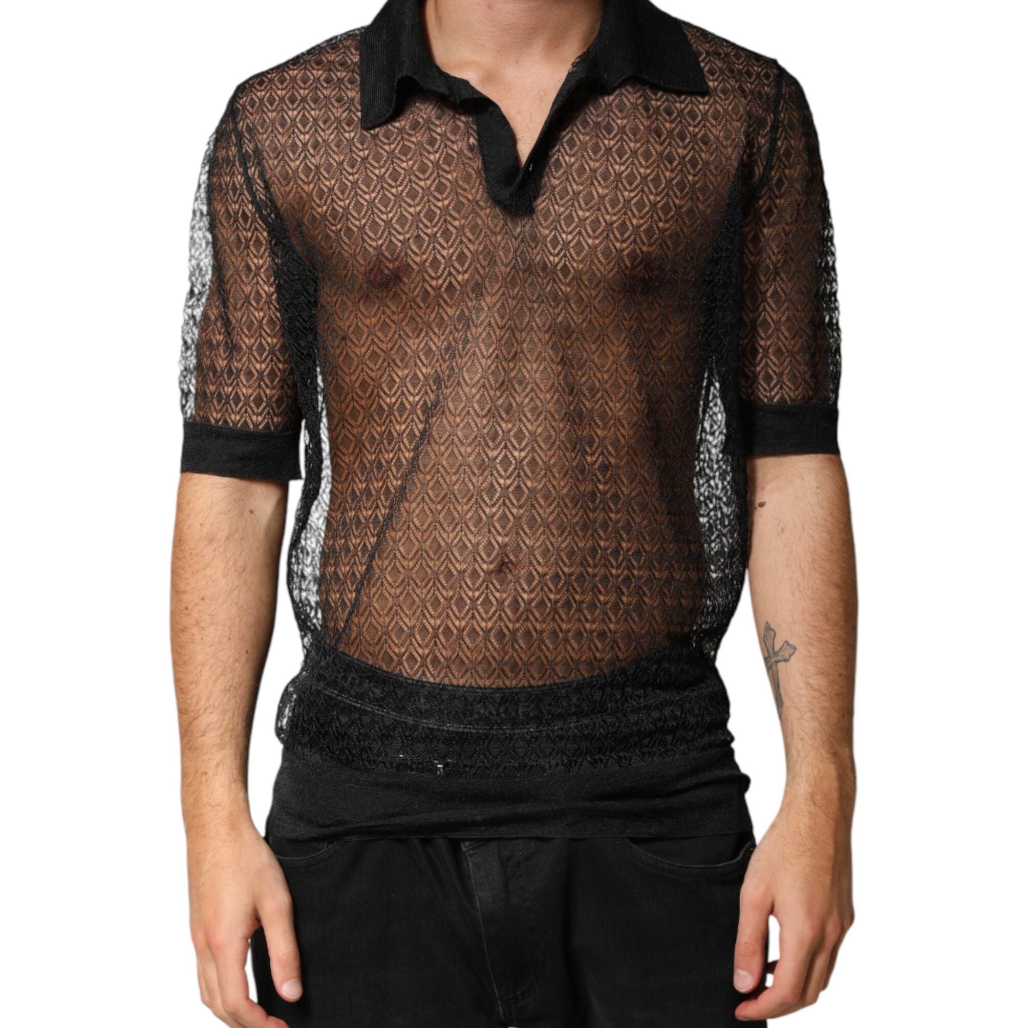 Dolce & Gabbana Black Sheer Short Sleeves Casual Polo Top