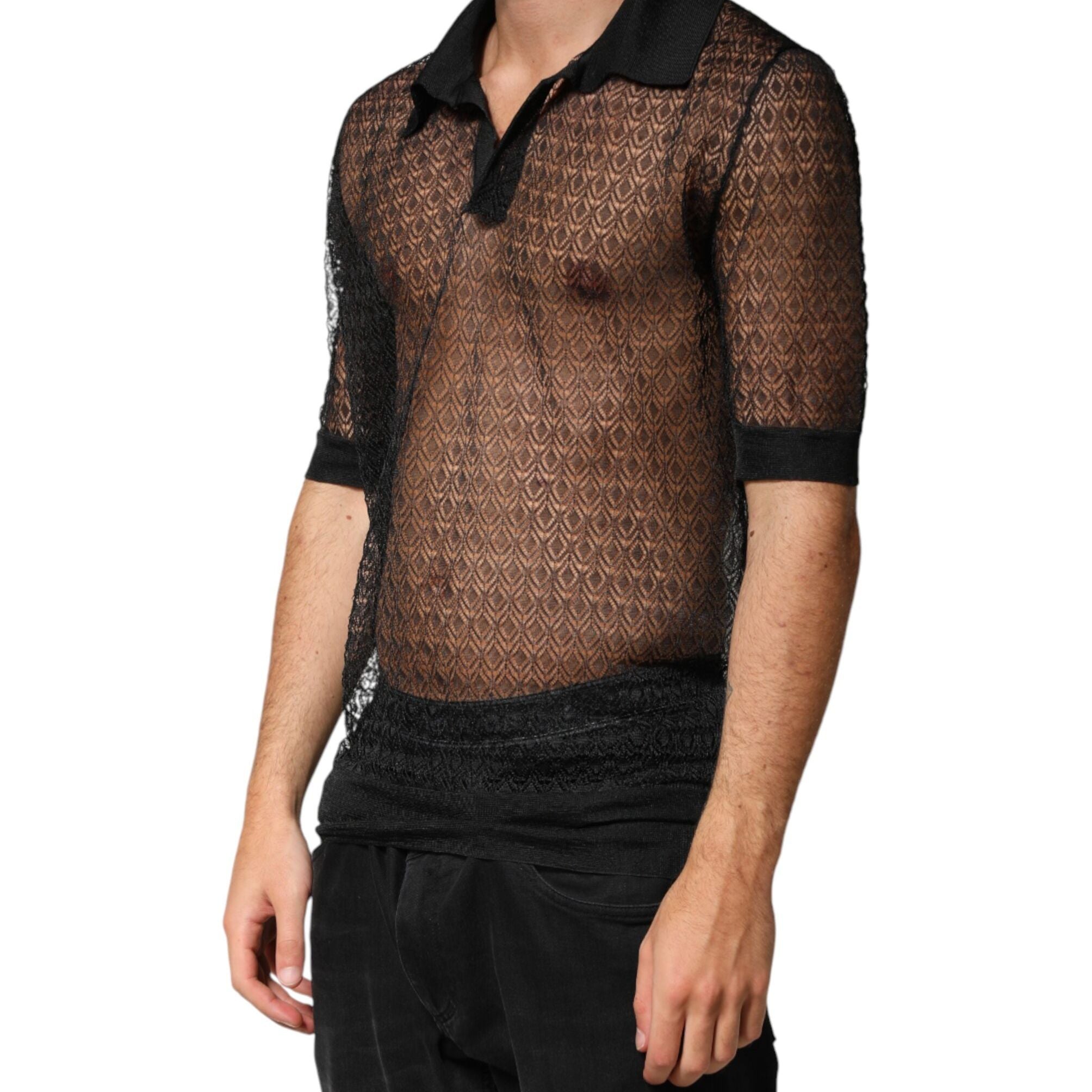 Dolce & Gabbana Black Sheer Short Sleeves Casual Polo Top