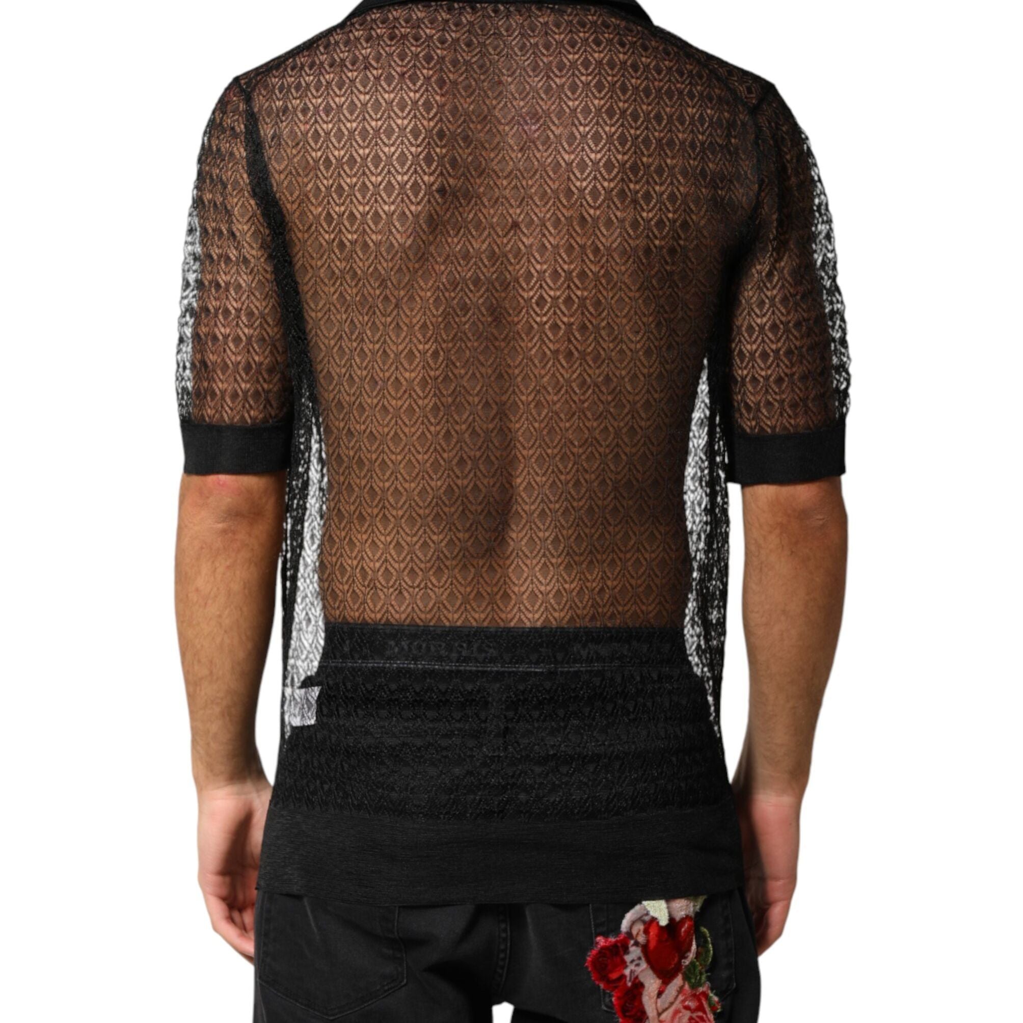 Dolce & Gabbana Black Sheer Short Sleeves Casual Polo Top