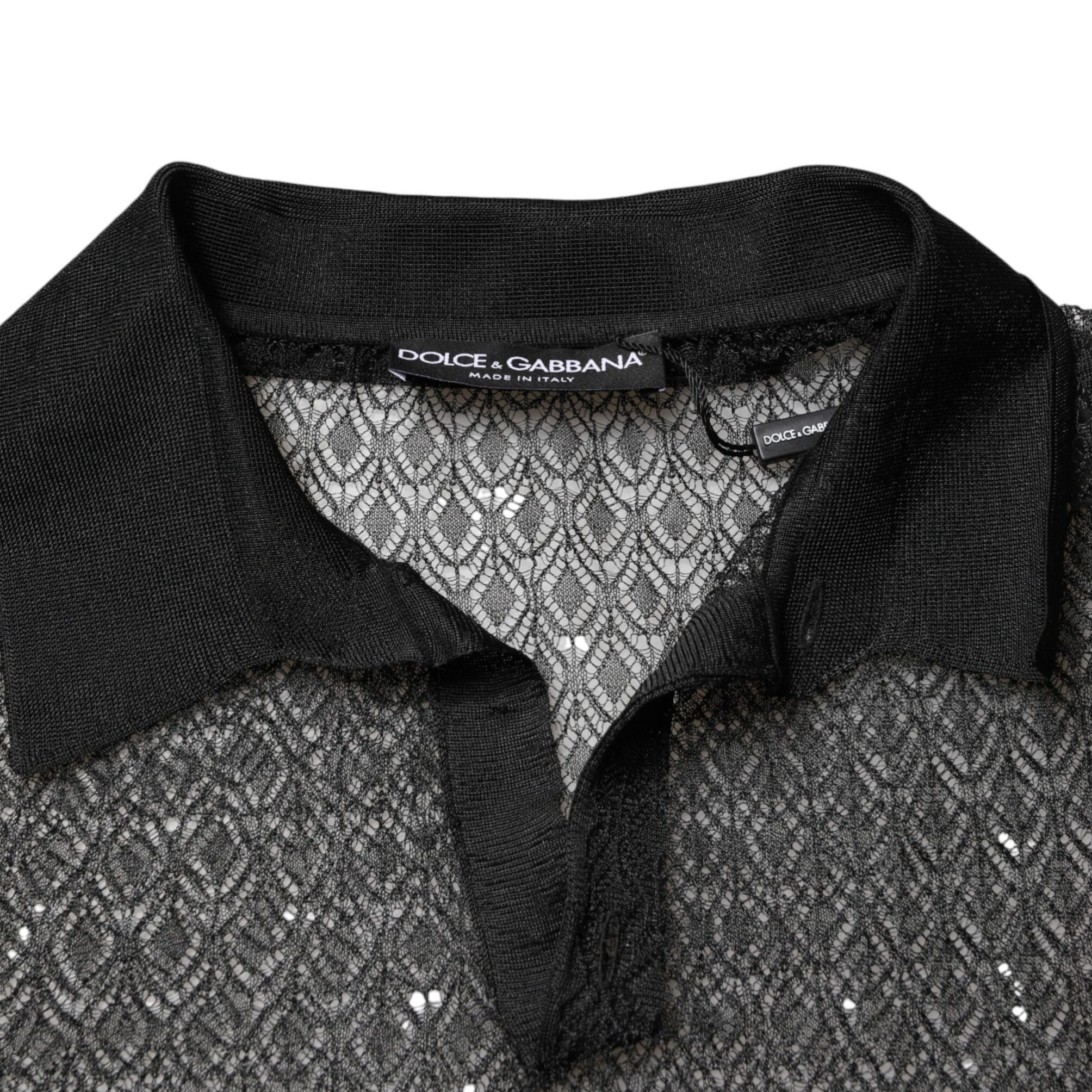 Dolce & Gabbana Black Sheer Short Sleeves Casual Polo Top