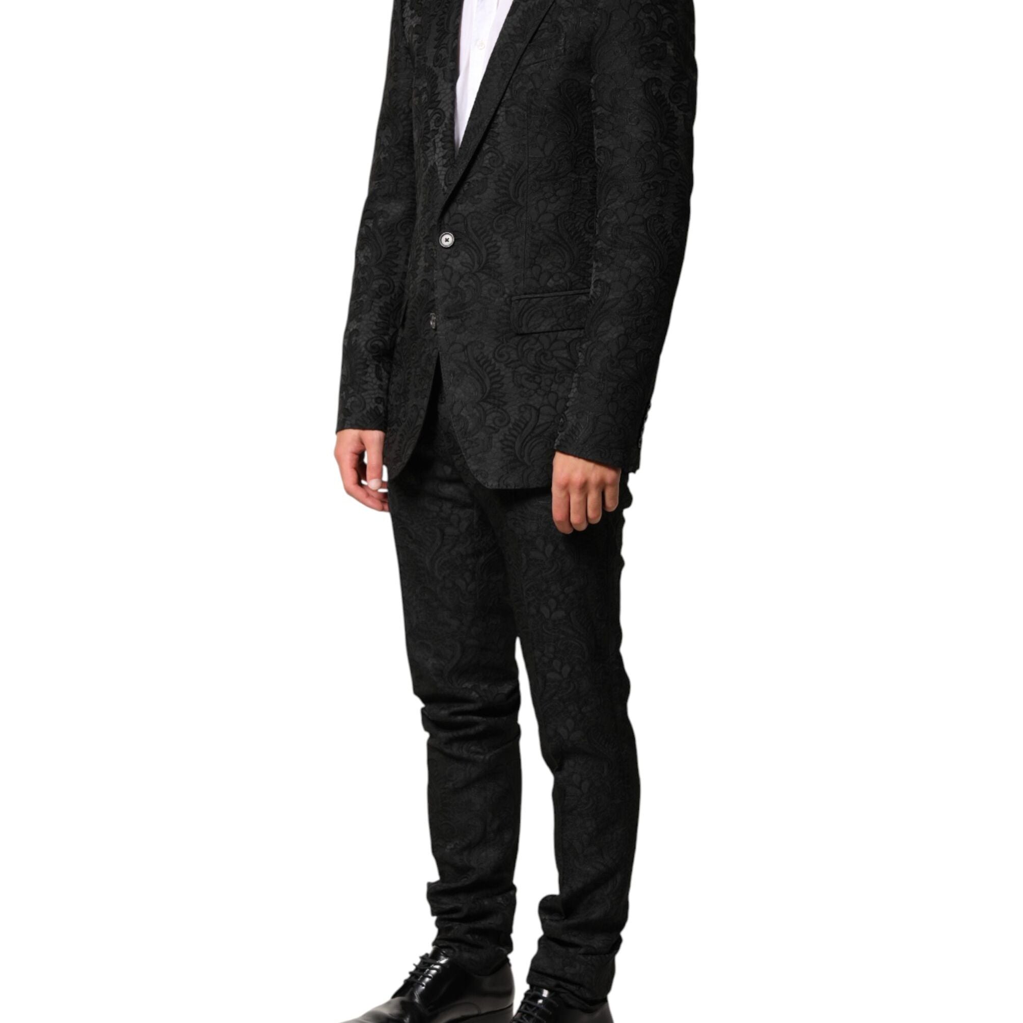 Dolce & Gabbana Black Brocade Single Breasted 2 Piece Suit