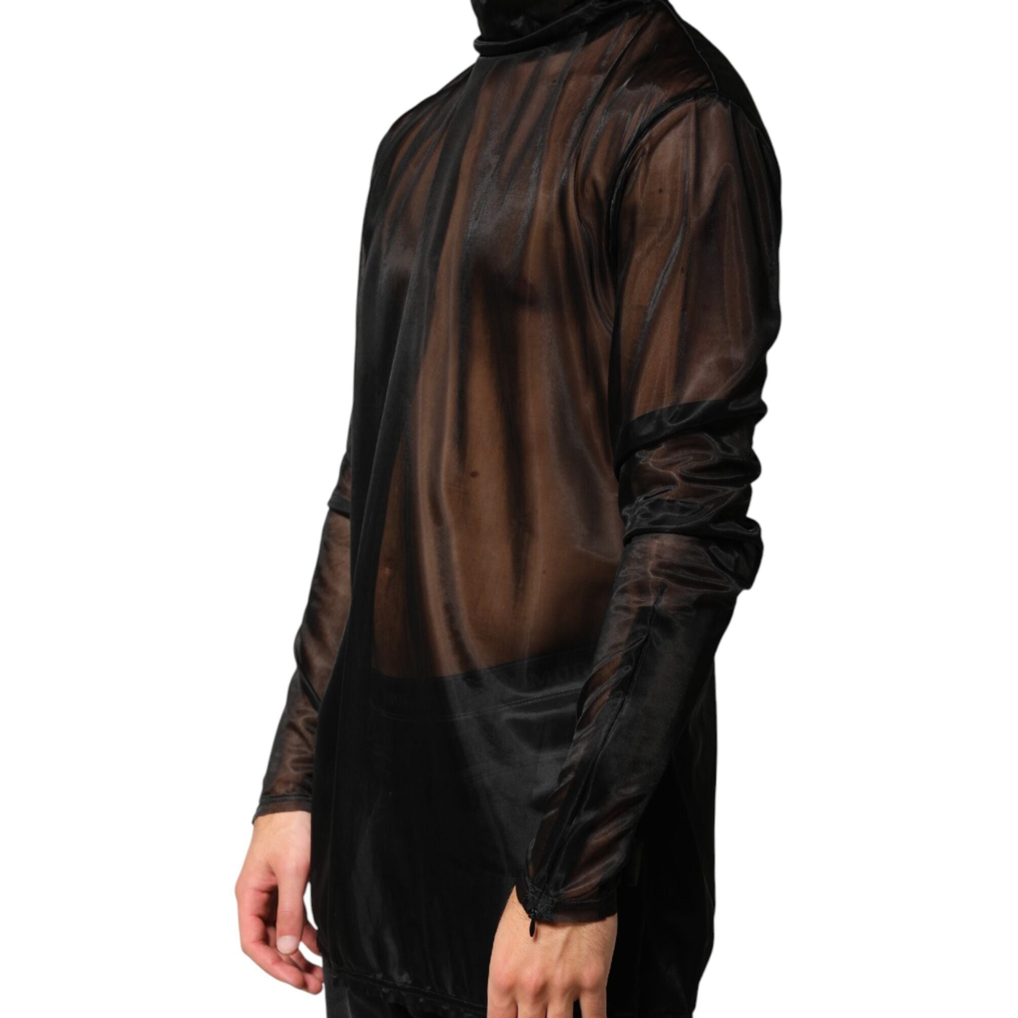 Dolce & Gabbana Black Sheer Long Sleeves Turtleneck Top