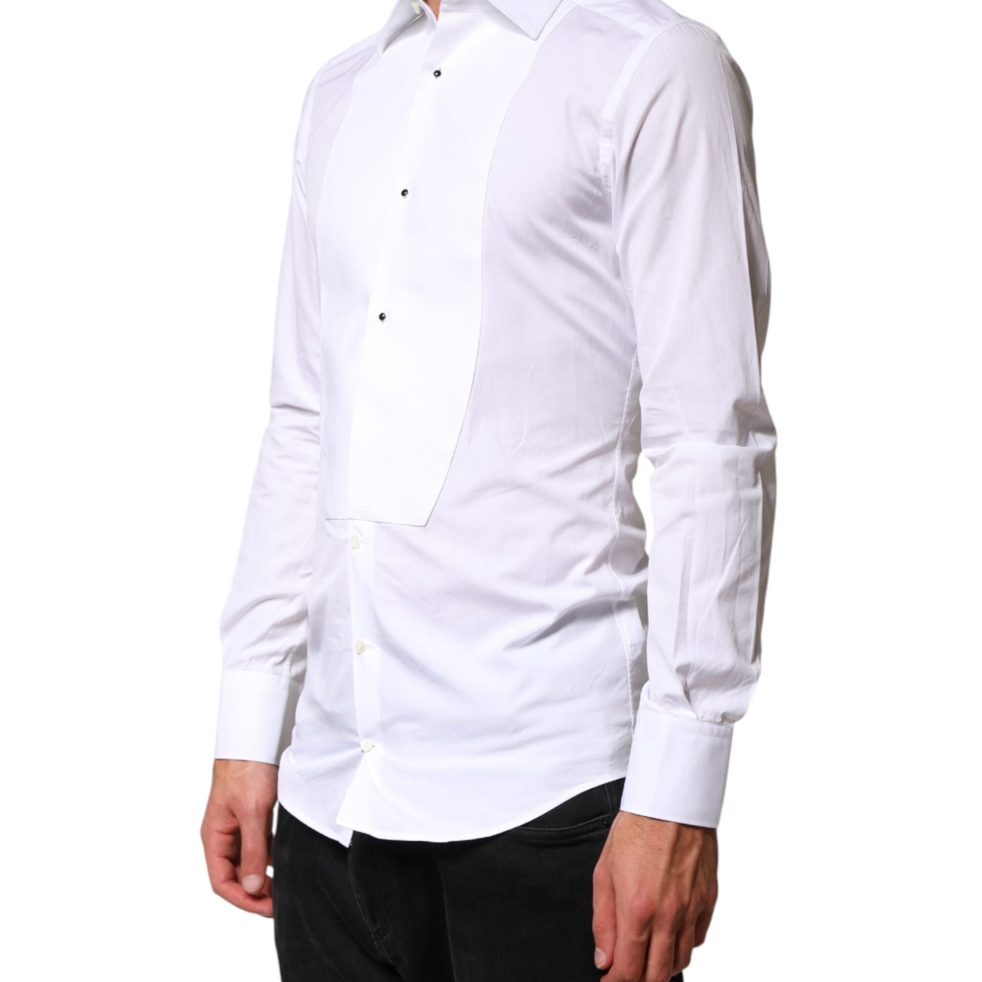 Dolce & Gabbana White Cotton GOLD Collared Dress Bib Formal Shirt
