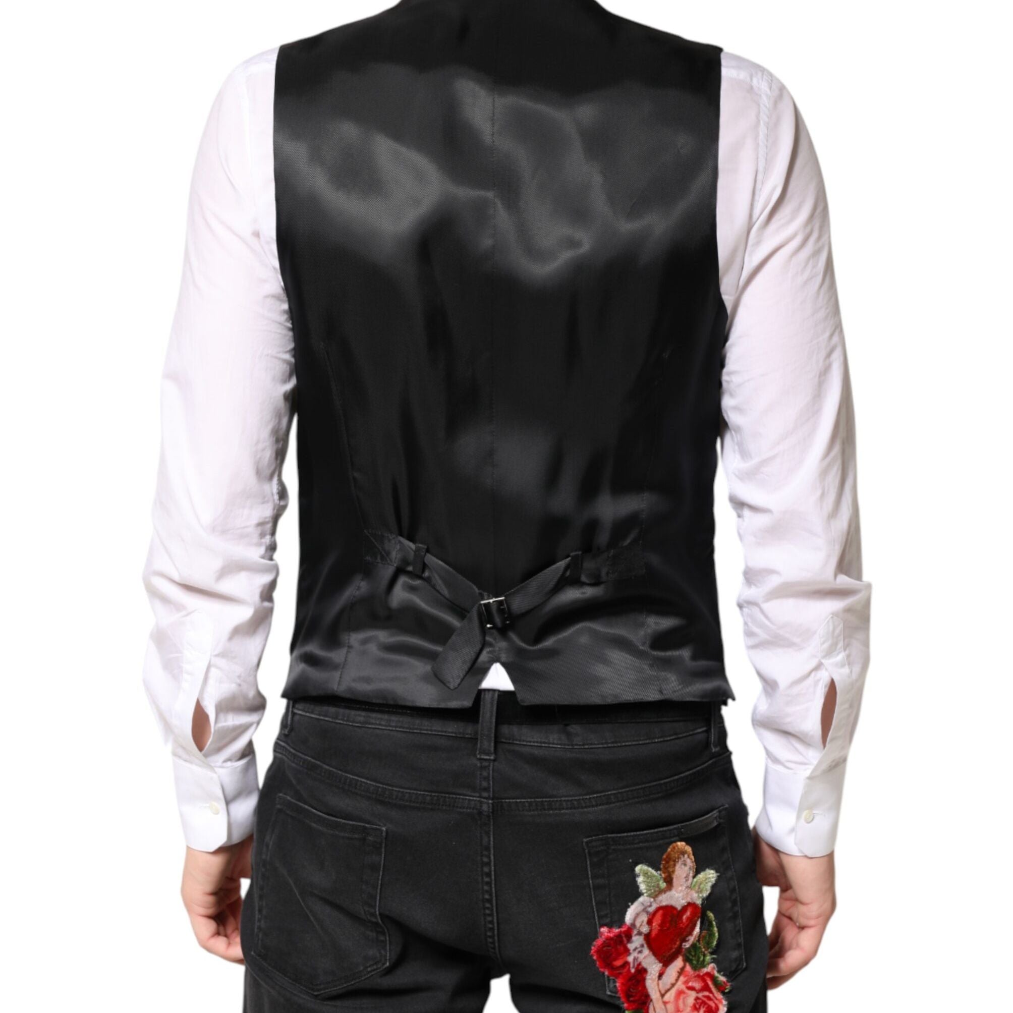 Dolce & Gabbana Black Stripes Wool Dress Men Waistcoat Vest
