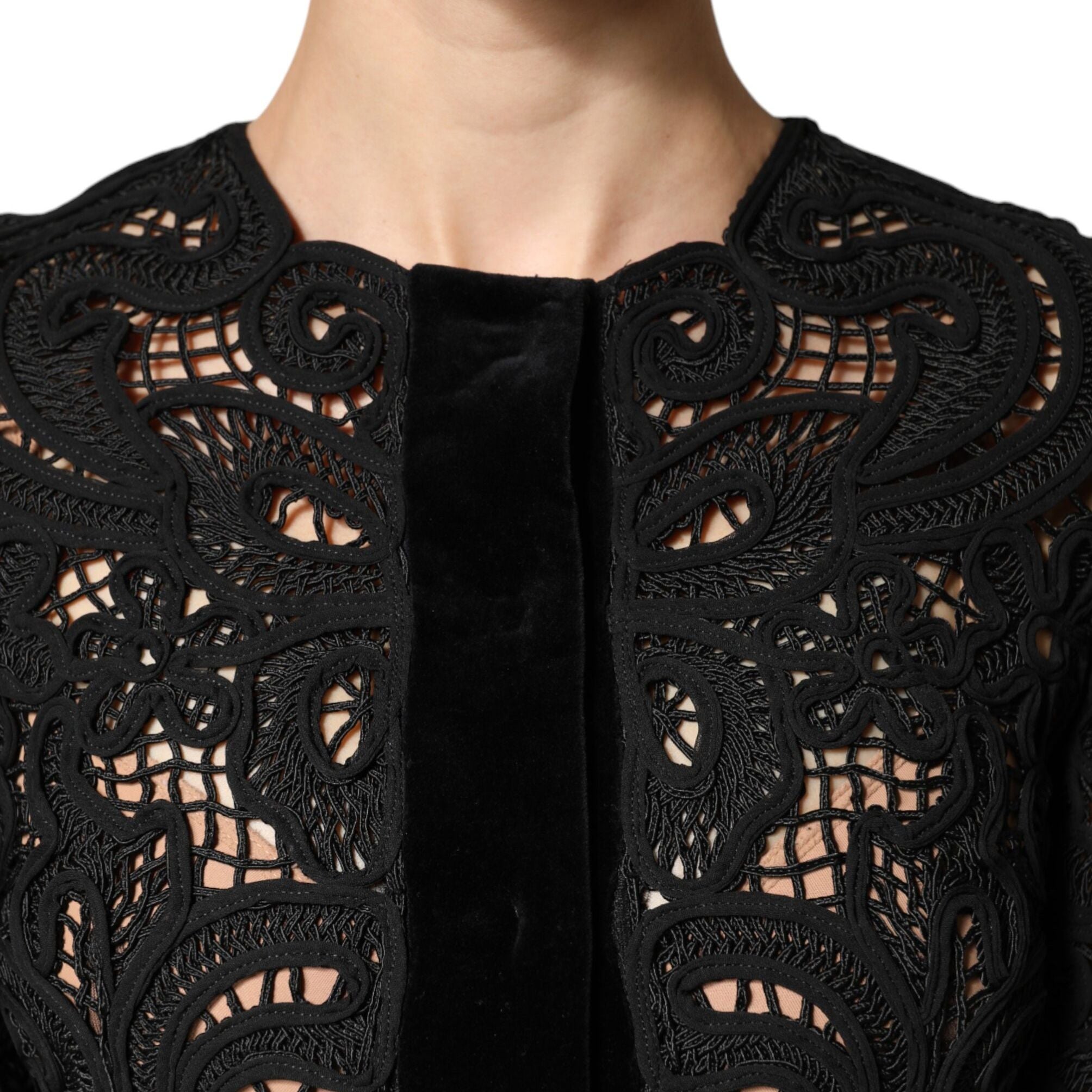 Dolce & Gabbana Black Floral Lace Cropped Coat Jacket