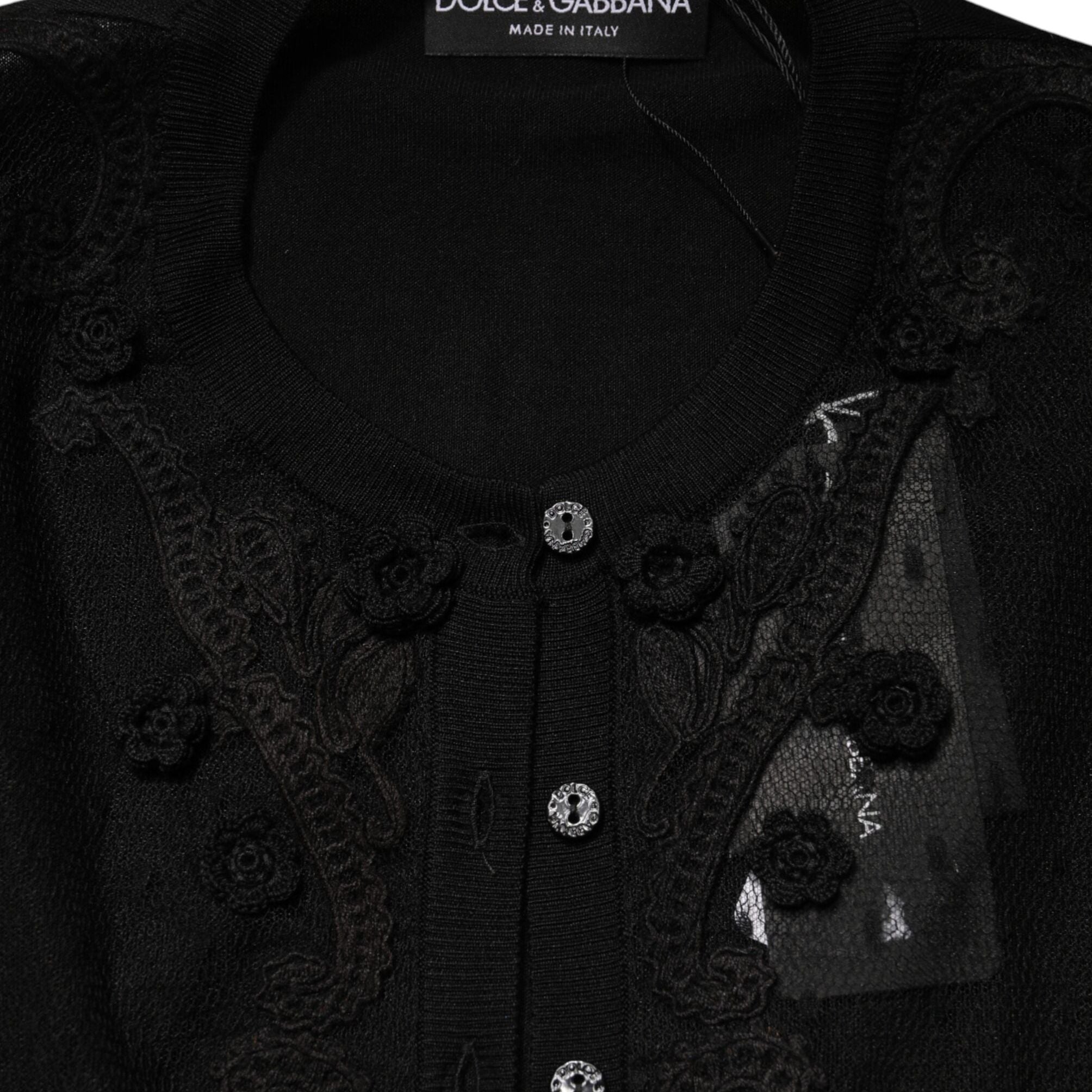 Dolce & Gabbana Black Sheer Button Down Cardigan Sweater